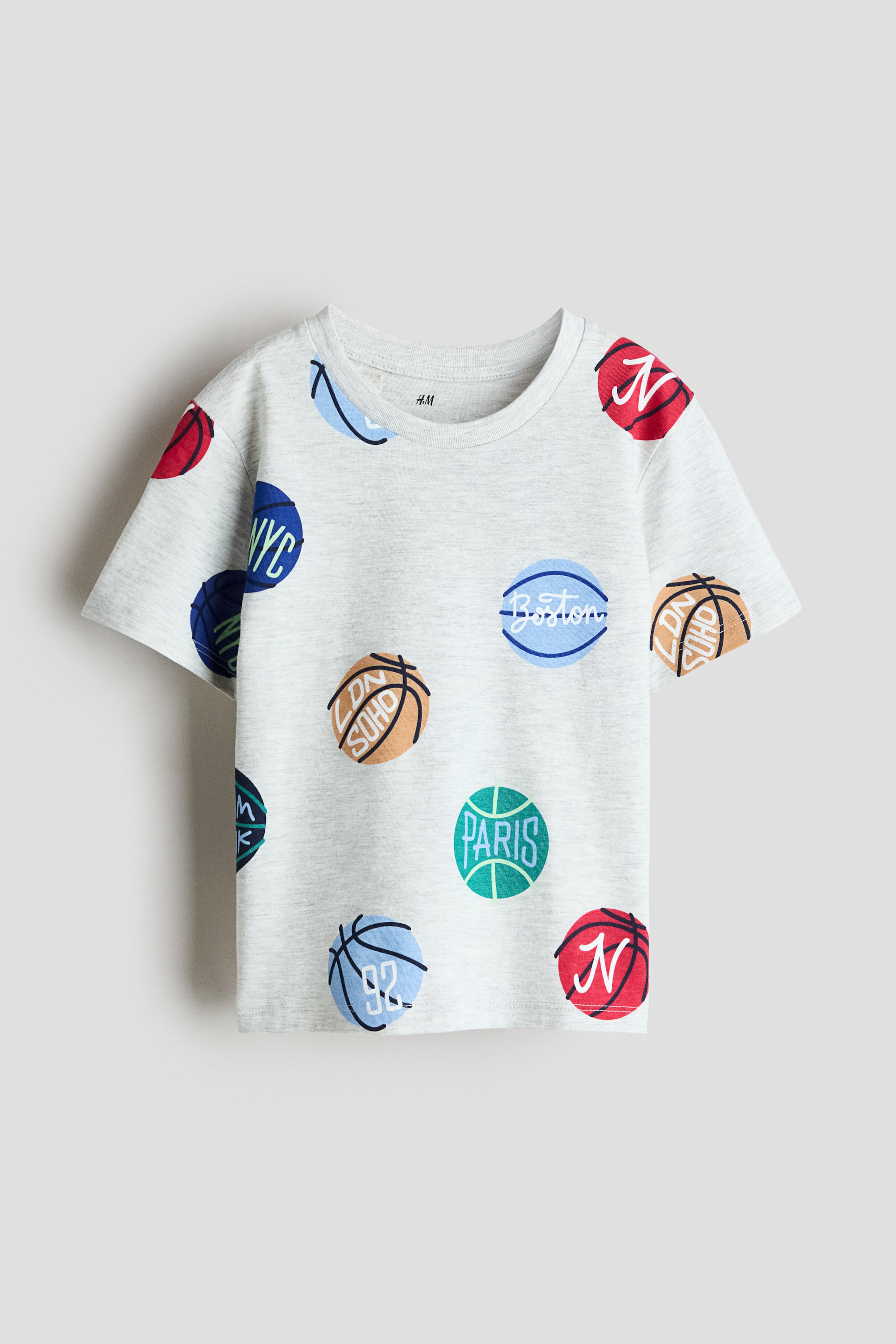 View larger image: Printed cotton T-shirt - Light grey marl/Basketballs - Kids | H&M 1