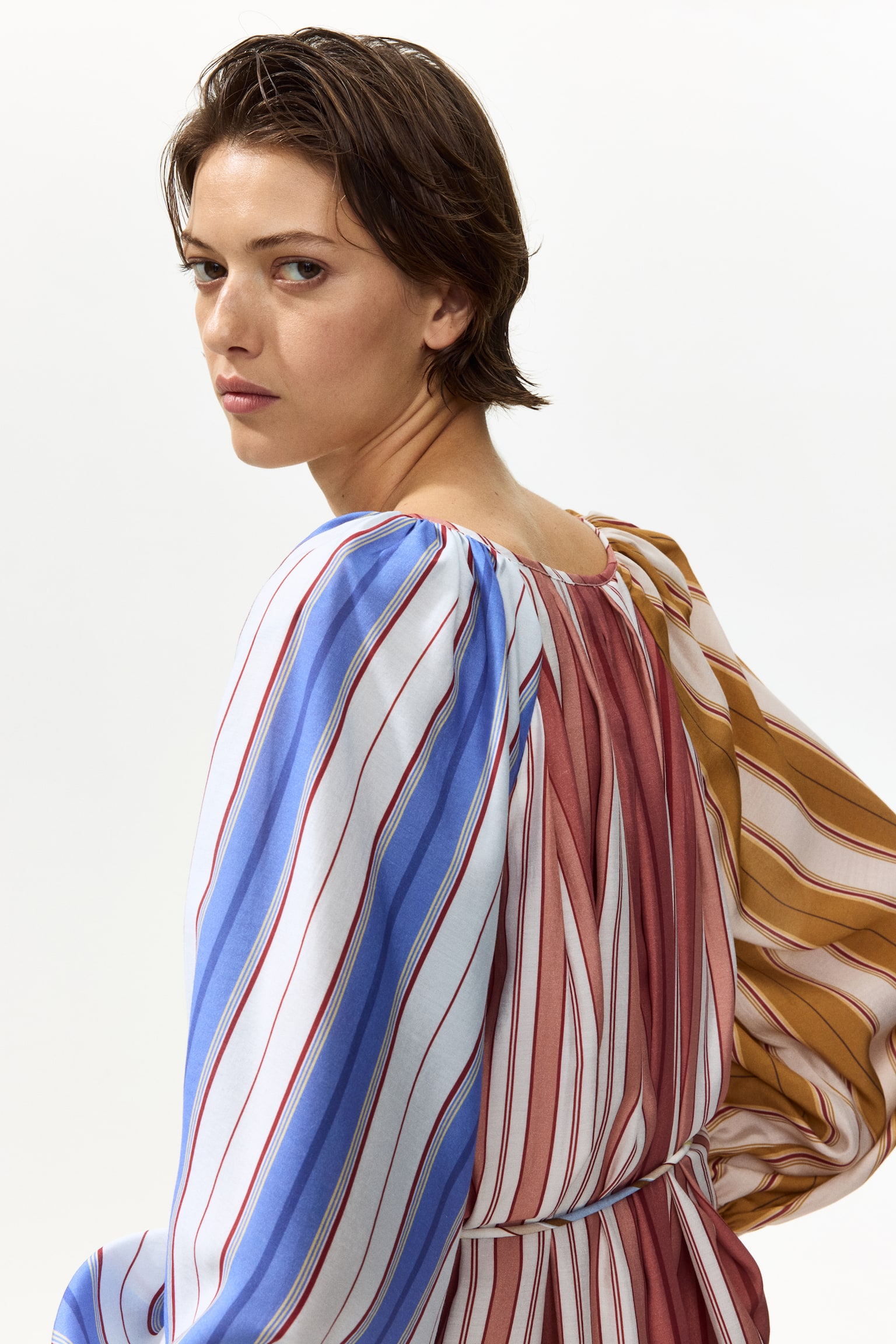 Loose-fit tie-belt dress - Multi-coloured/Striped/Blue - 3