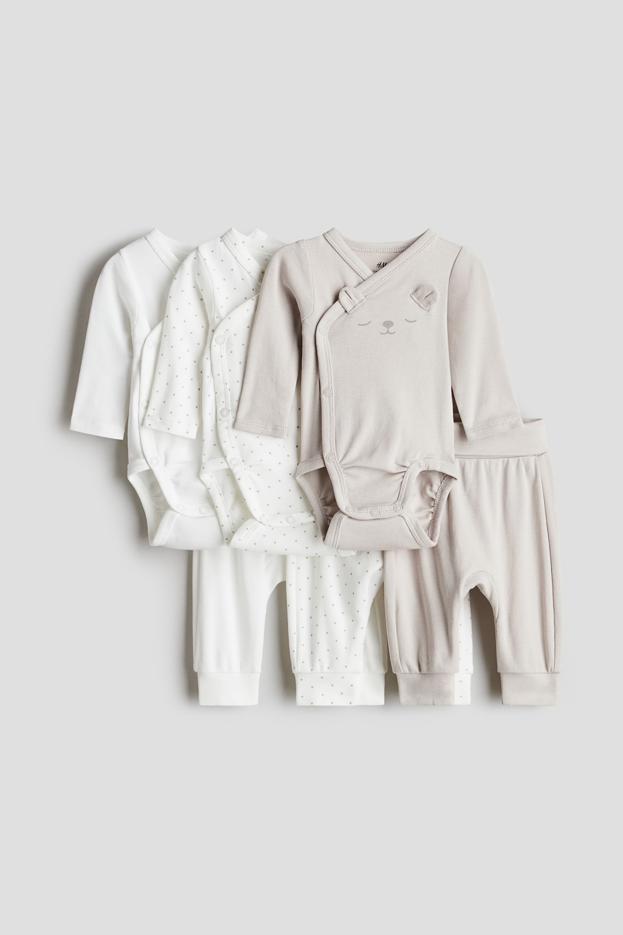 Ensemble 6 pièces avec bodies et pantalons - Taupe/blanc - ENFANT | H&M FR