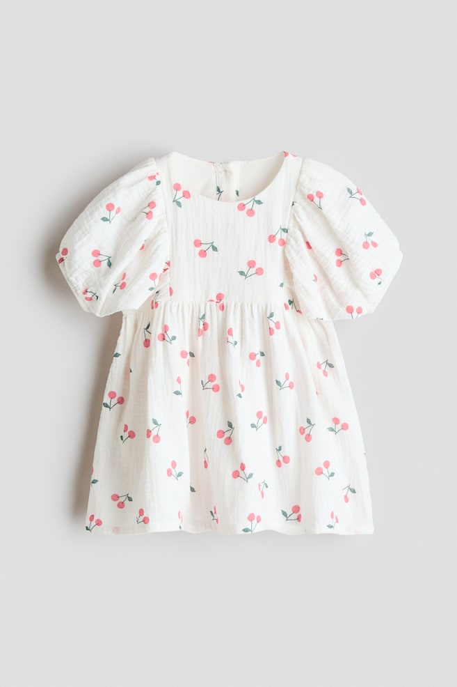 Cotton muslin dress - White/cherries/Light blue/floral/Light beige/hearts/Light pink/strawberries - 1