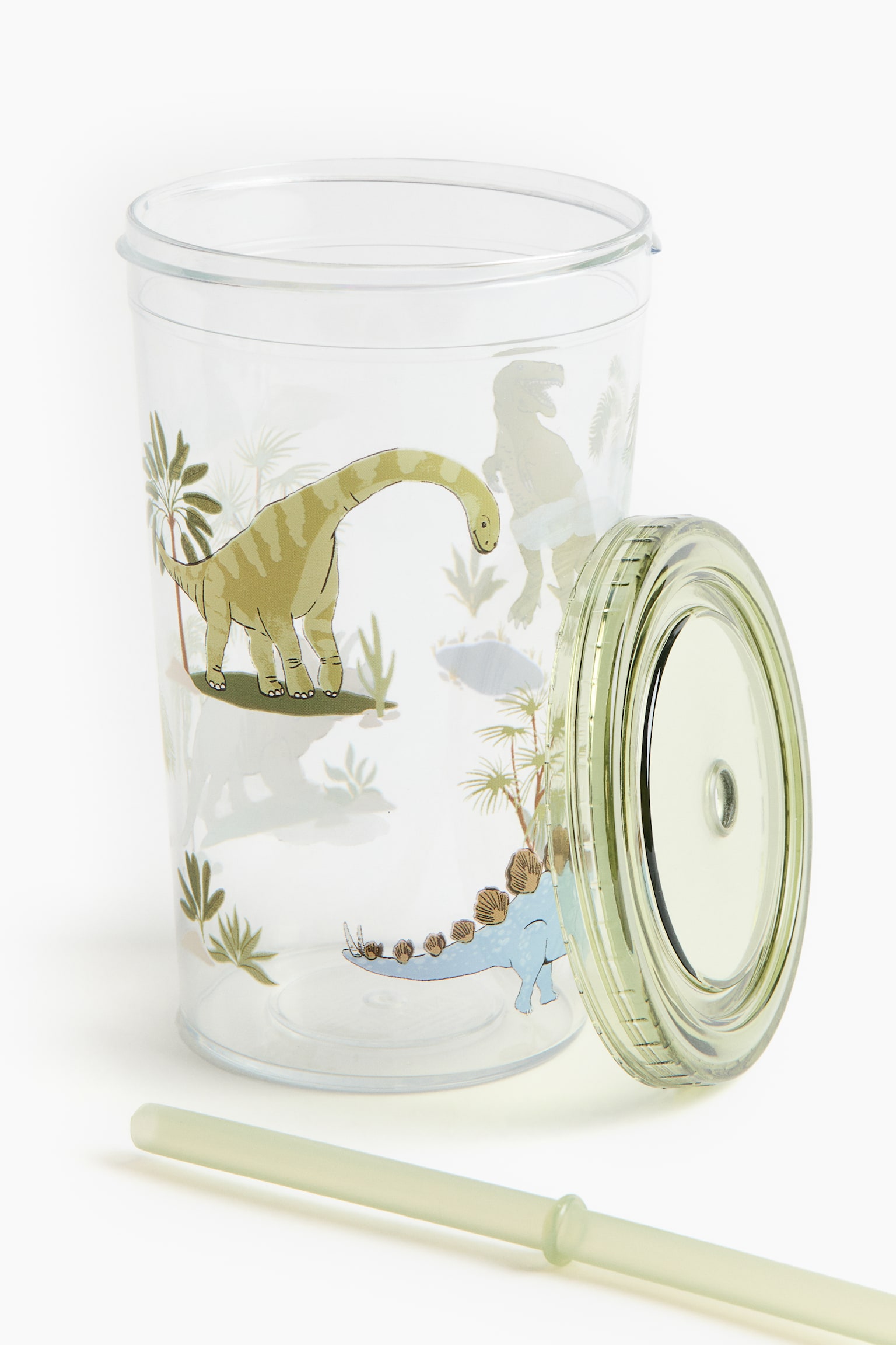Mönstrad plastmugg med sugrör - Grön/Dinosaurier/Transparent/Frukter/Ljusblå/Palmer - 2