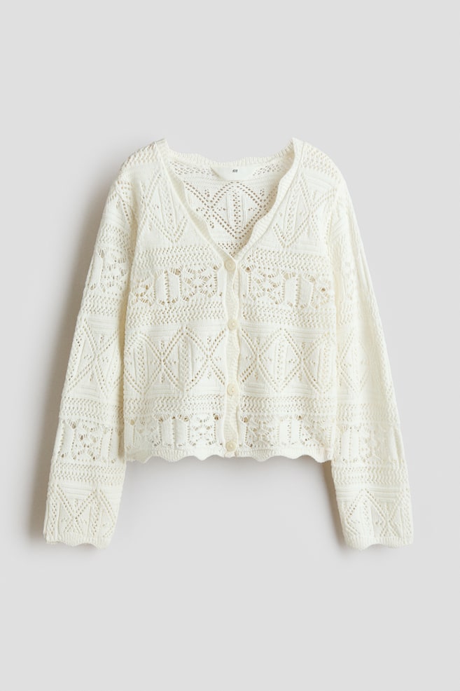 Crochet-Look Cardigan - White - 1