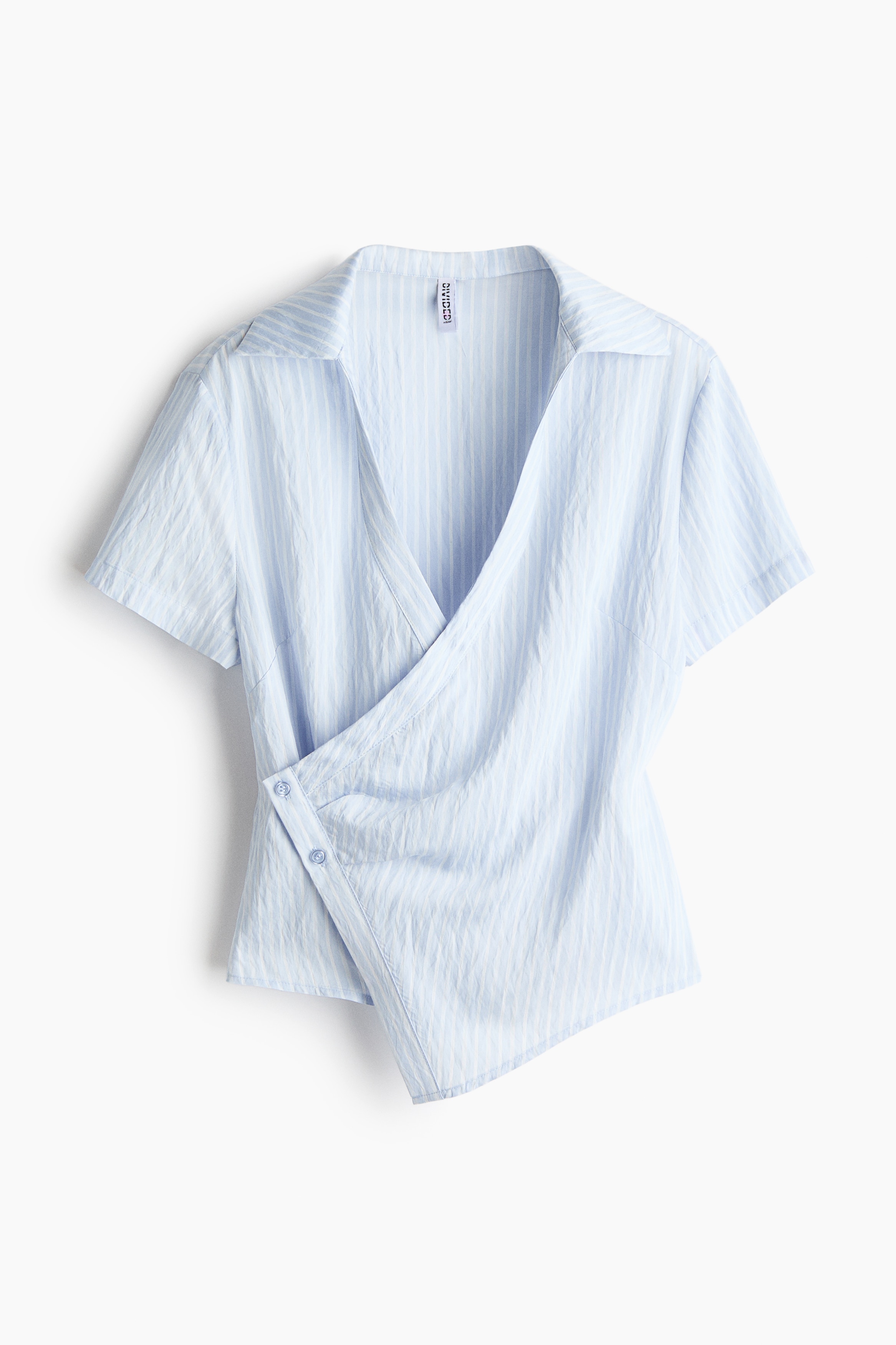 Short-sleeved wrap shirt - Light blue/Dark brown/Cream