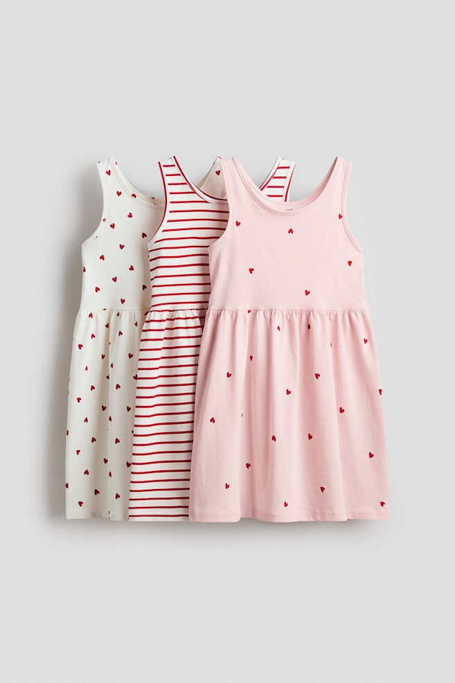 3-pack printed cotton dresses - Light pink/Hearts/Pink/Floral/Cream/Floral/Light pink/Fruits/Cream/Cherries/White/Floral - 1