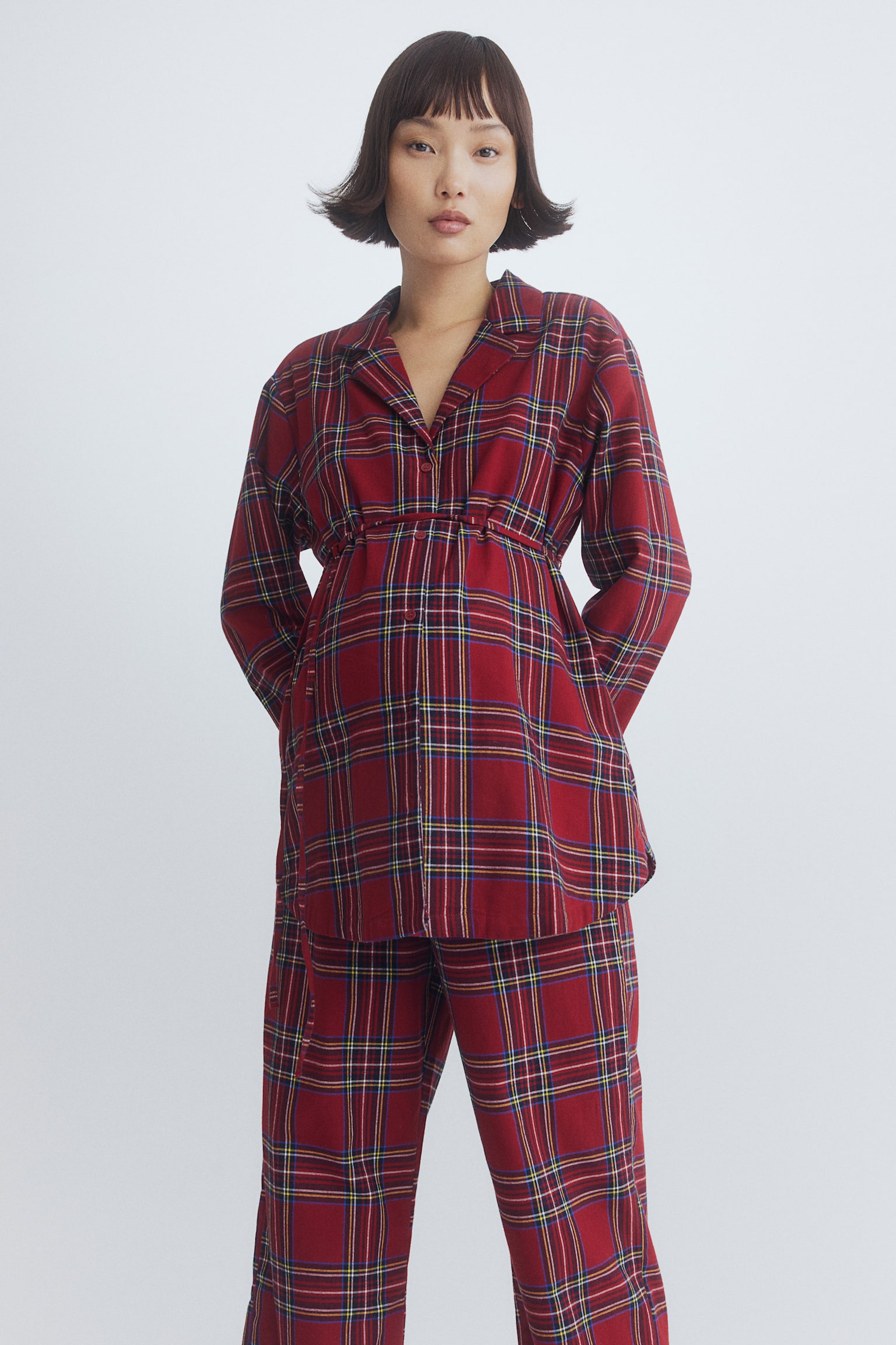 MAMA Cotton flannel pyjamas - Dark red/Checked/Red/White checked - 6