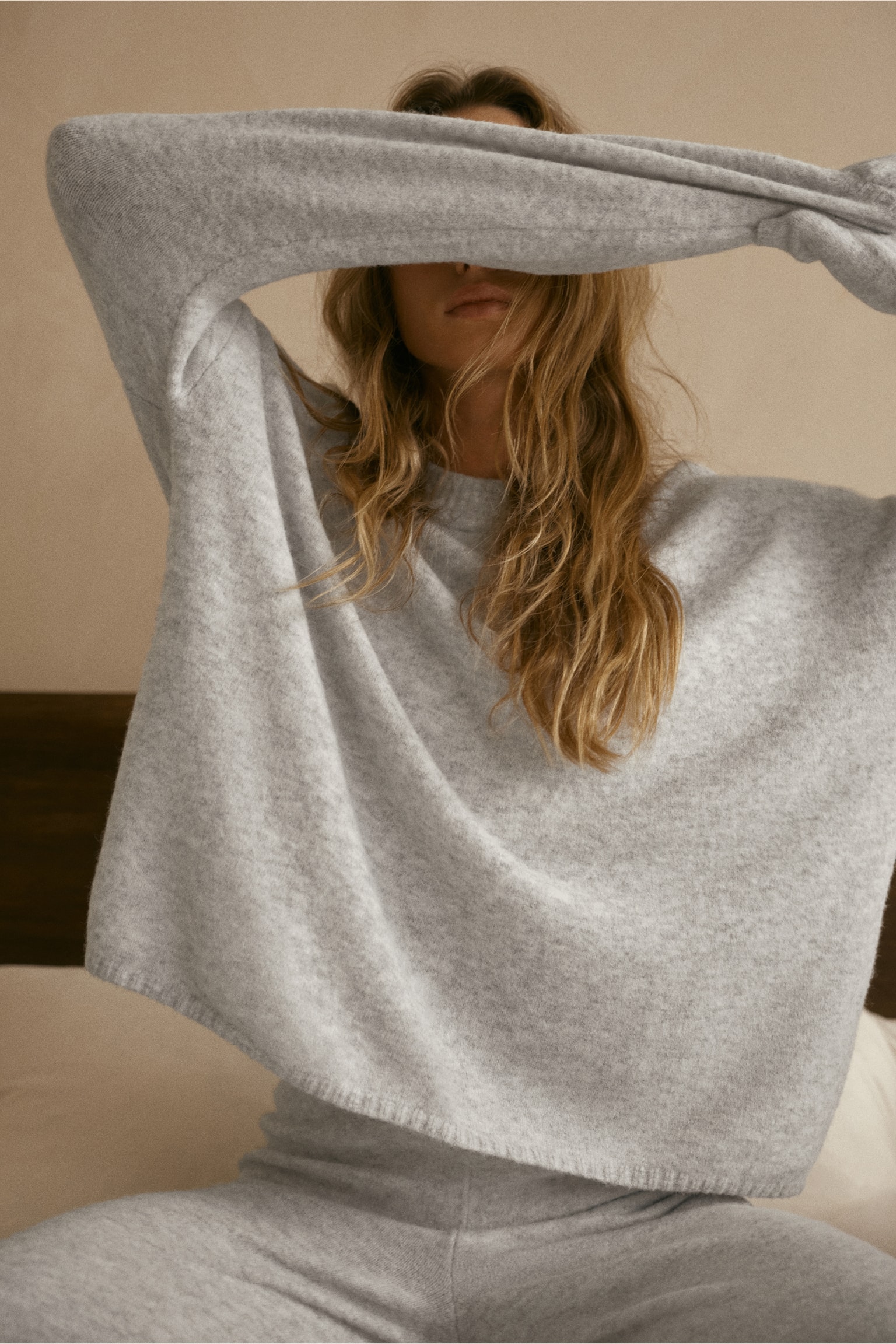 Pulóver - Világosszürke melír/Púderrózsaszín/Szürke melír/Világosbézs/Bézs melír - 5