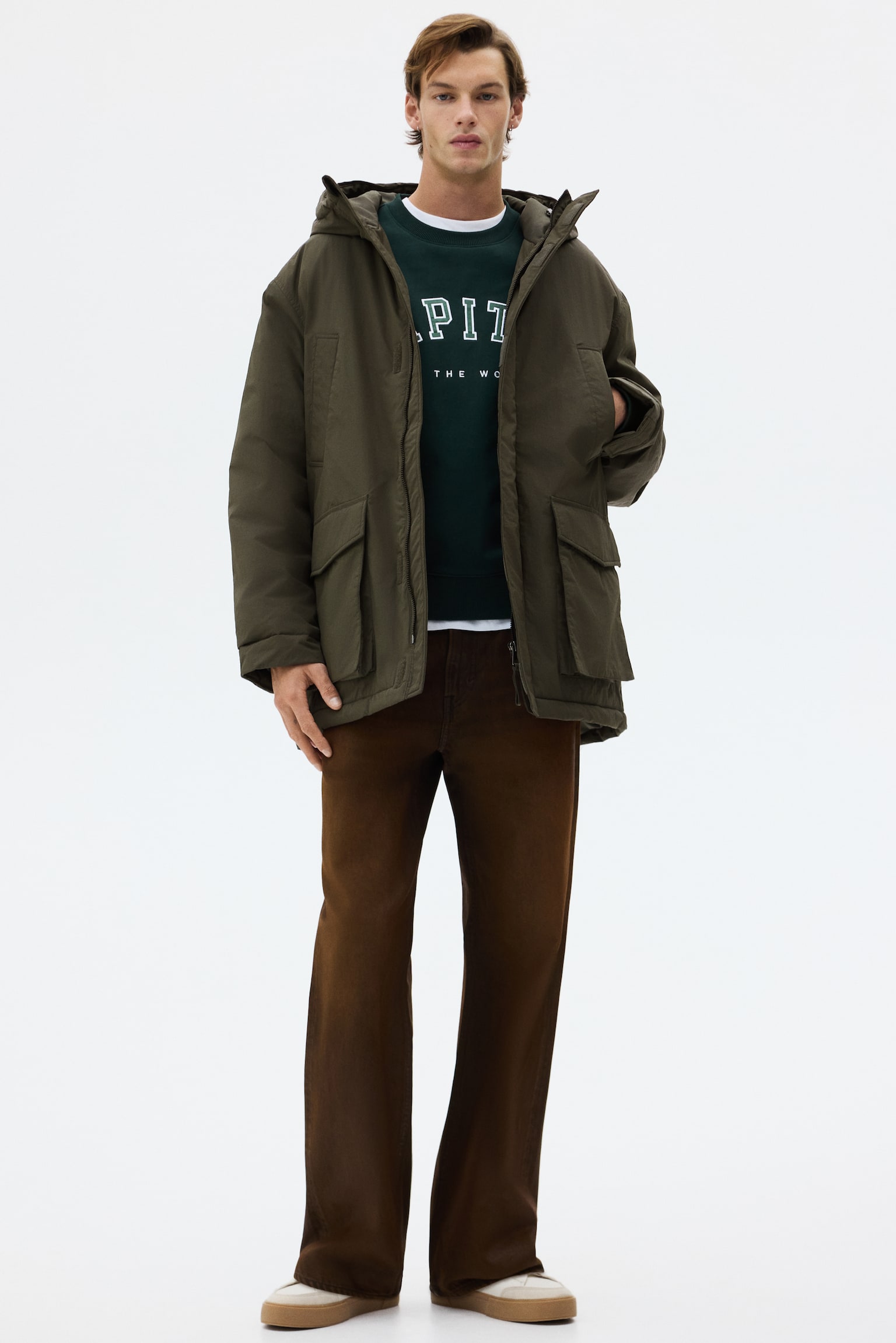 Water-repellent padded parka - Dark khaki green/Black - 9