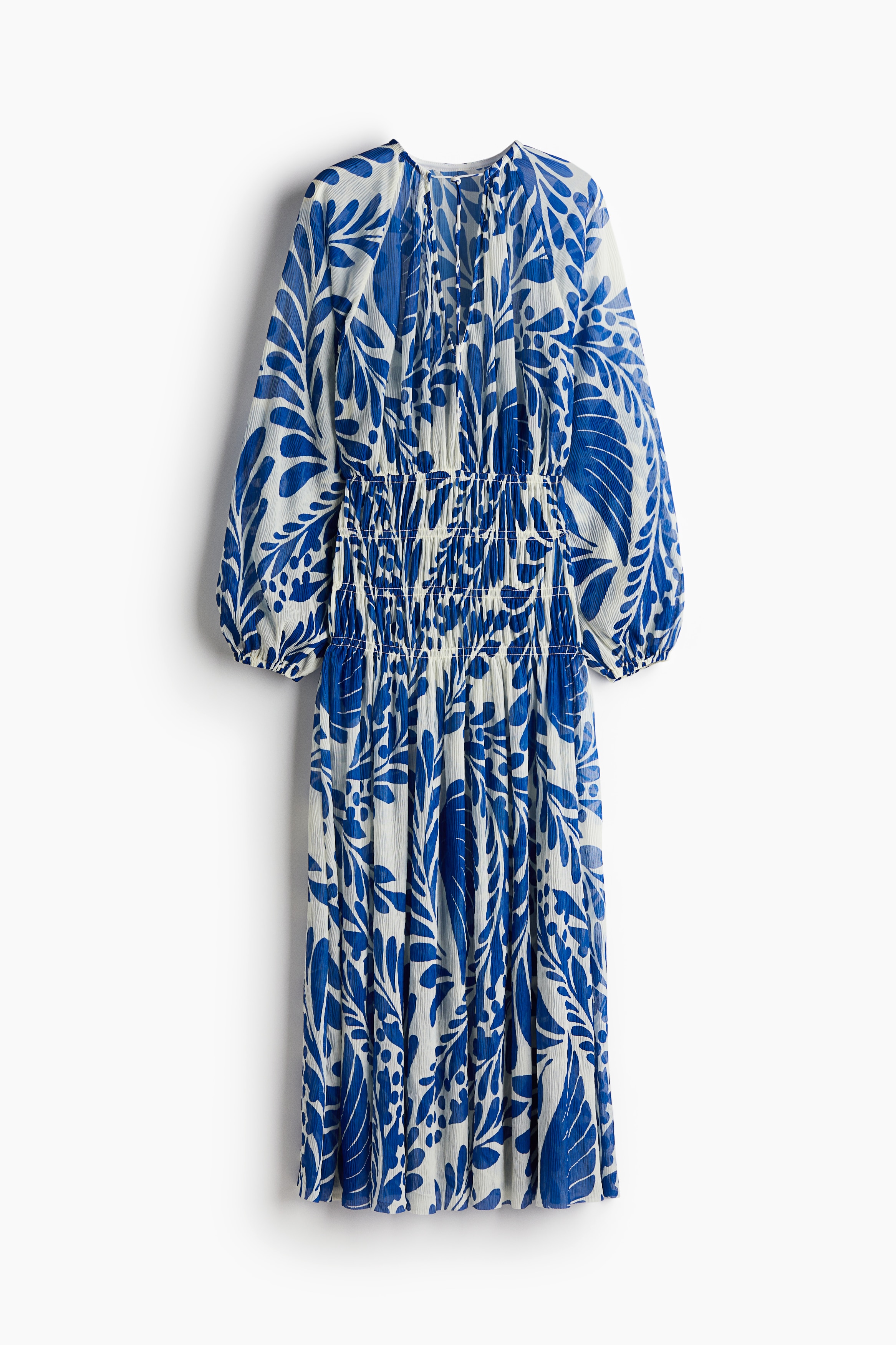 Vestido con punto smock - Blanco/Diseño azul