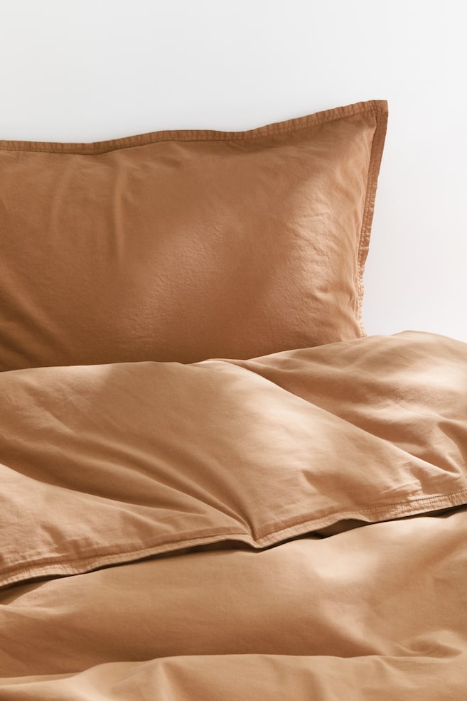 Vasket enkelt sengesæt i bomuld - Rust/Hvid/Lys beige/Mørkegrå/Rosa - 1