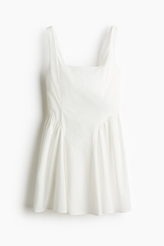 Vestido maxiescotado en popelina de algodón - Blanco/Negro - 1