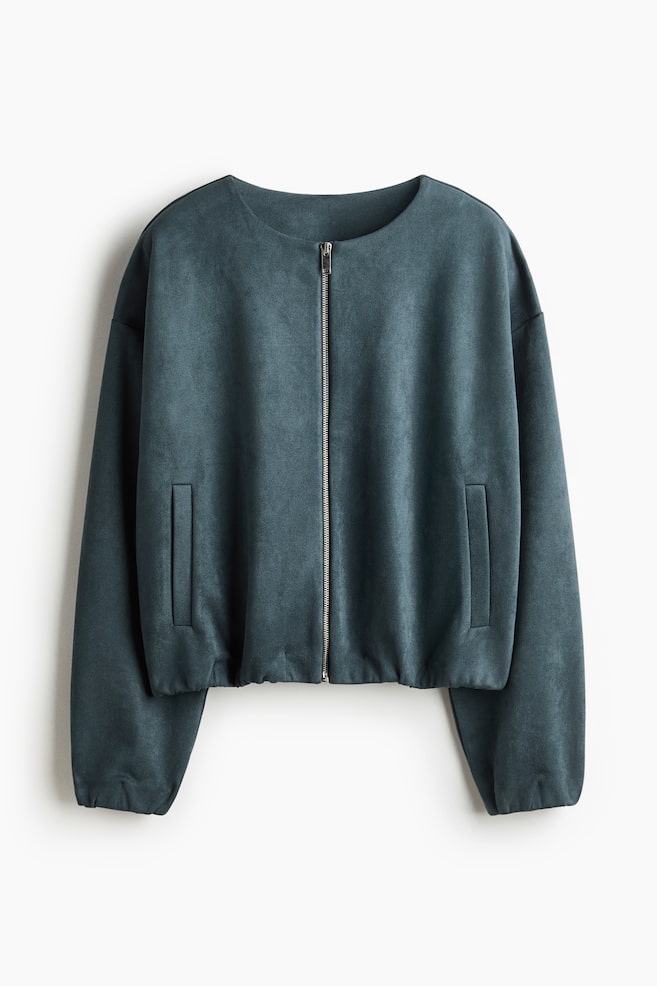 Oversized tricot jack - Donkerturkoois/Donkerbeige/Grijs gemêleerd/krijtstreep - 1