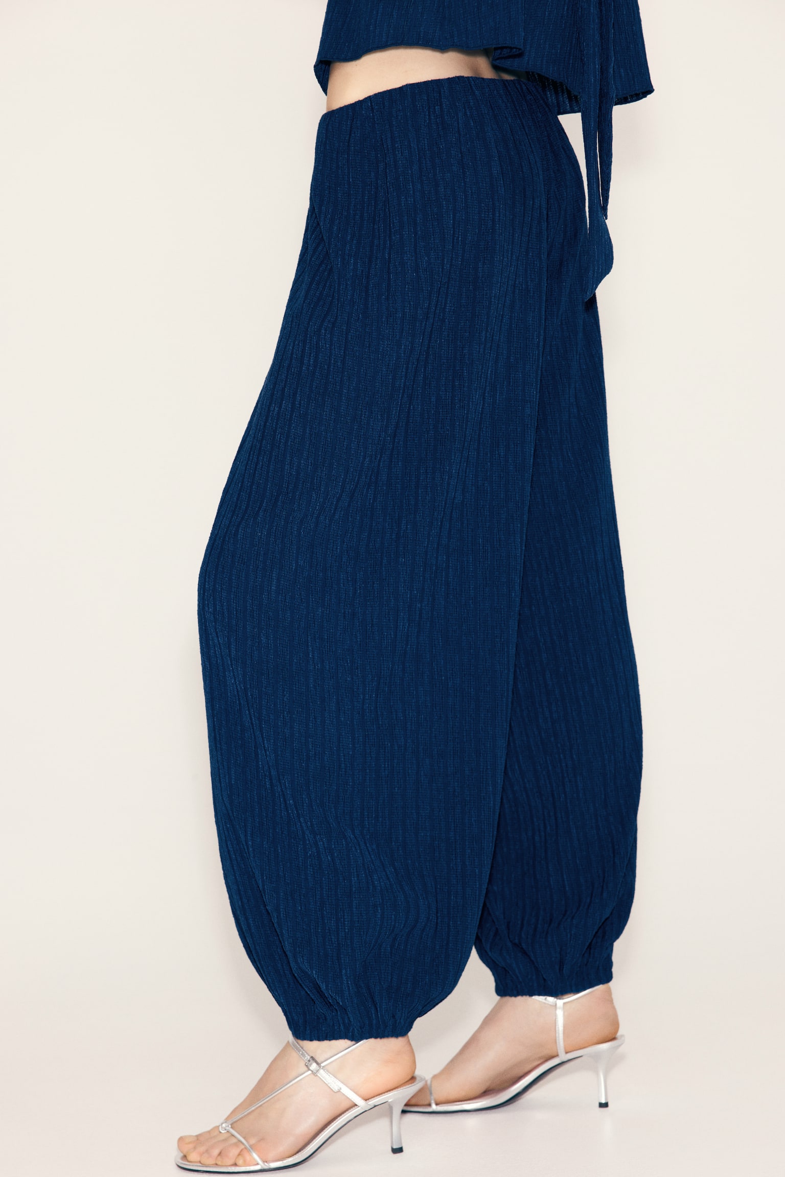 מכנסי בלון במראה מקומט - כחול נייבי - 3