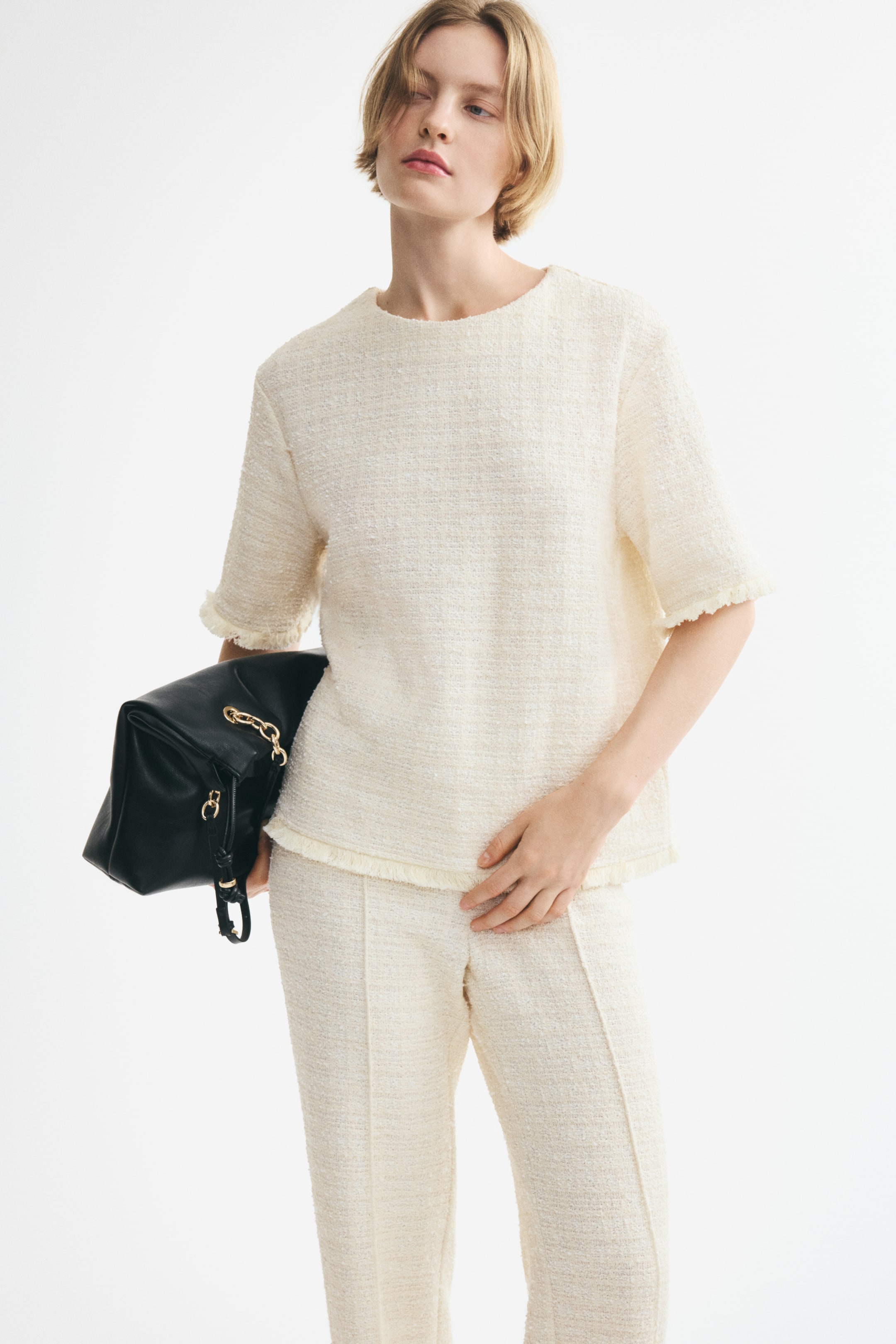 Bouclé-Knit Top with Fringe