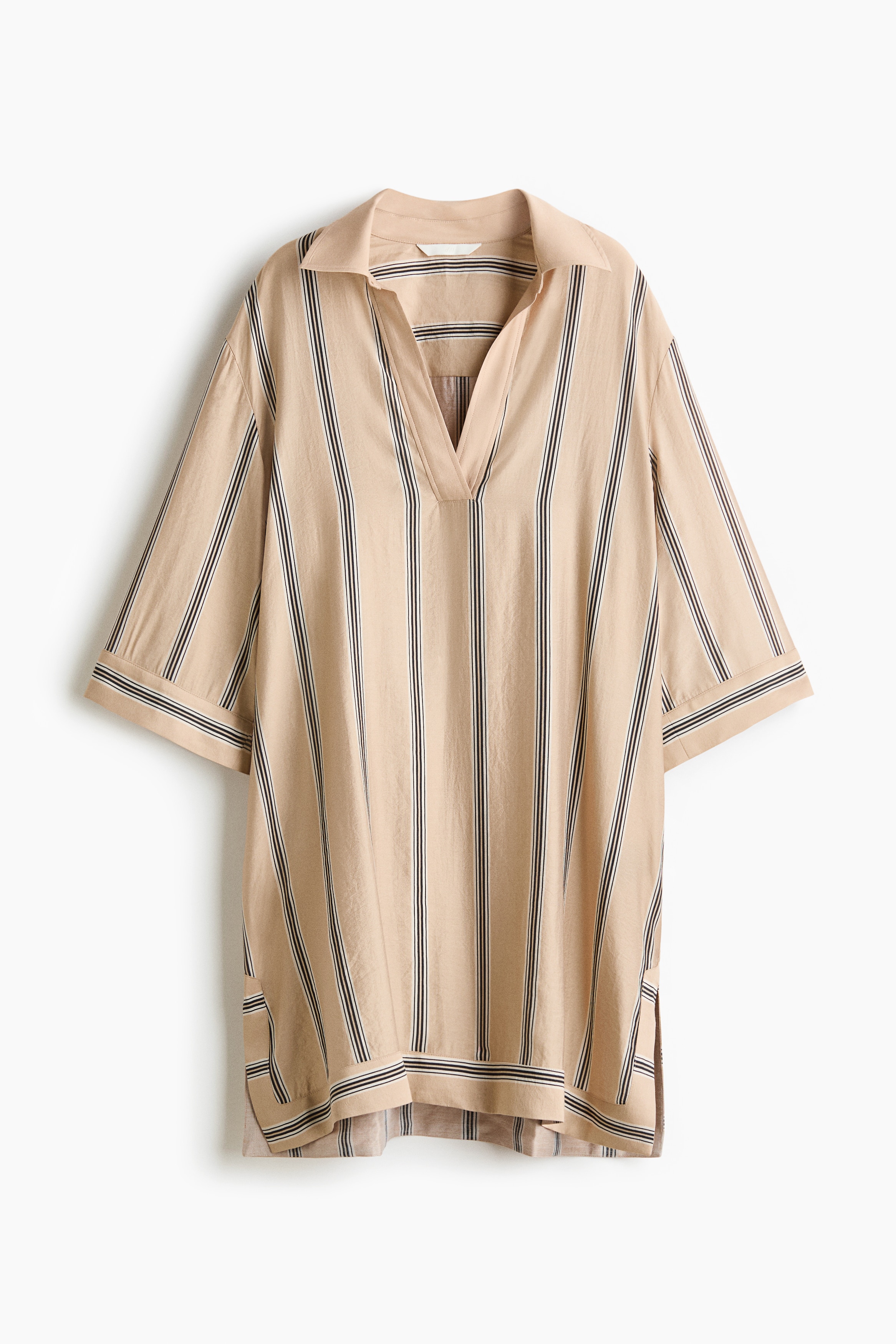 Loose-fit tunic dress - Beige/Striped/White/Black striped