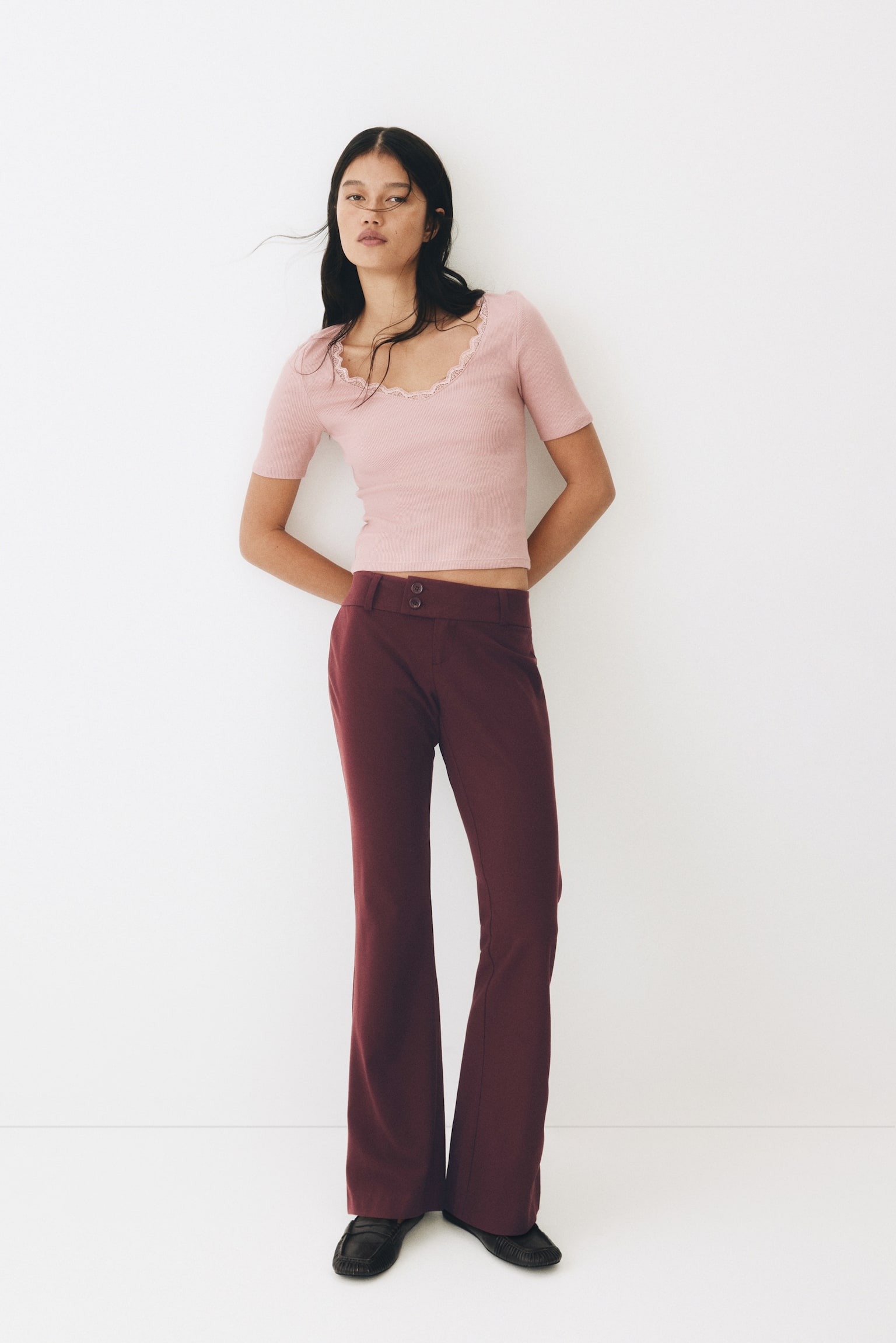 Flared tailored trousers - Burgundy/Black - 4