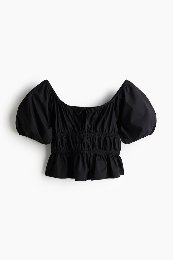 Puff-sleeved poplin blouse - Black - 1