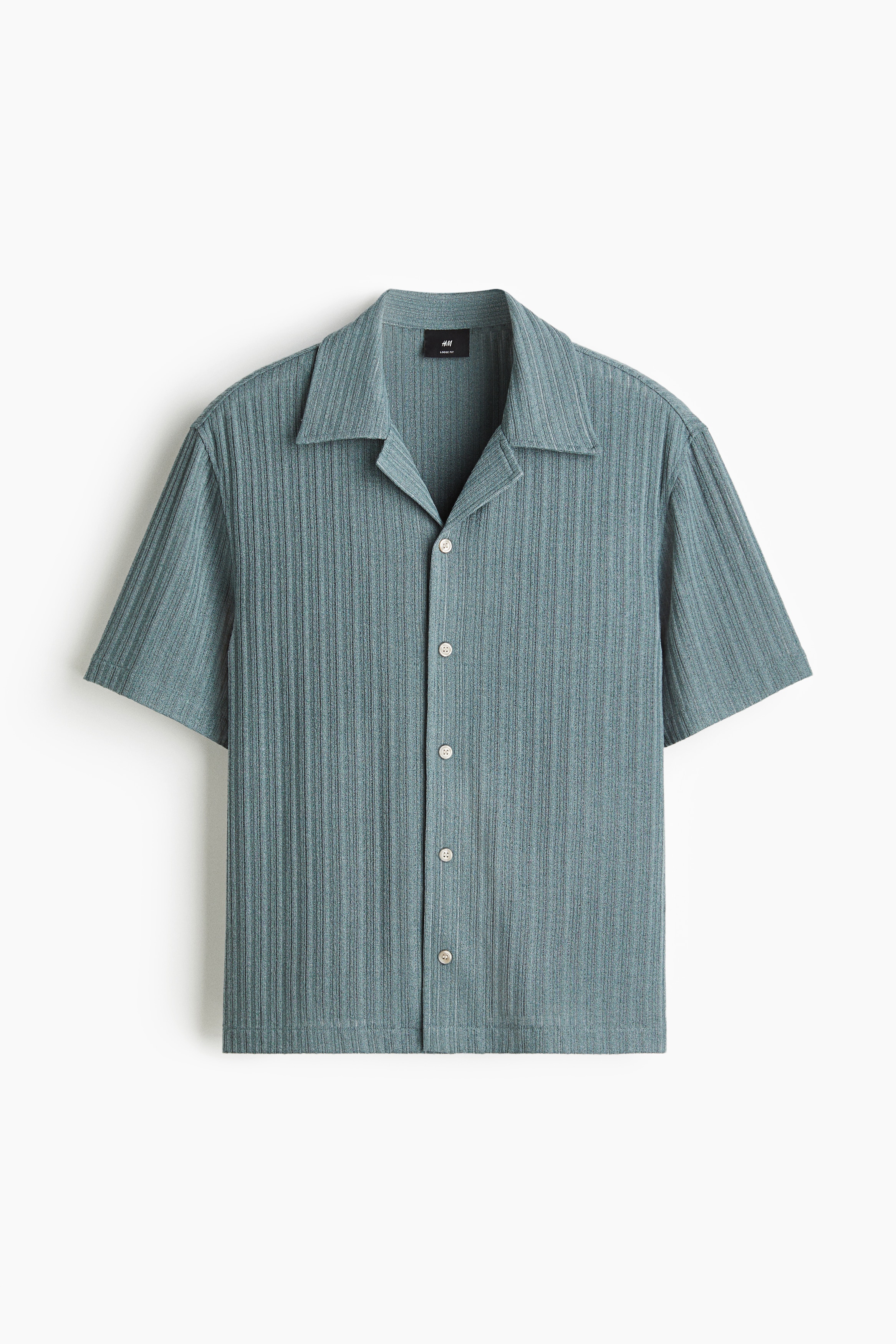 Loose Fit Rib Knit Resort Shirt - Turquoise/Brown/Pink