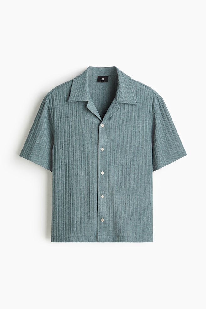 Loose Fit Rib Knit Resort Shirt - Turquoise - 1