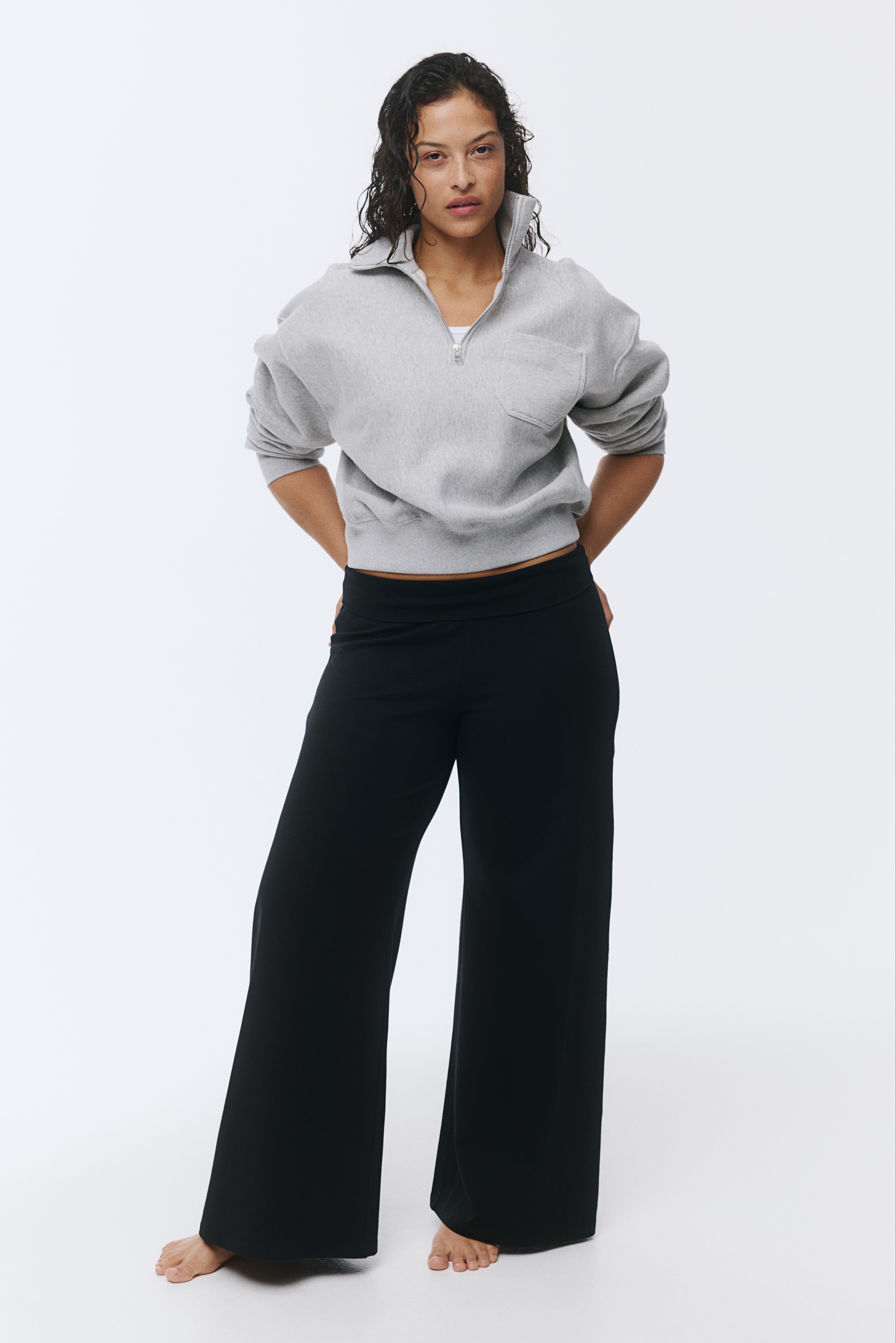 Flared jersey trousers - Black/Light grey marl