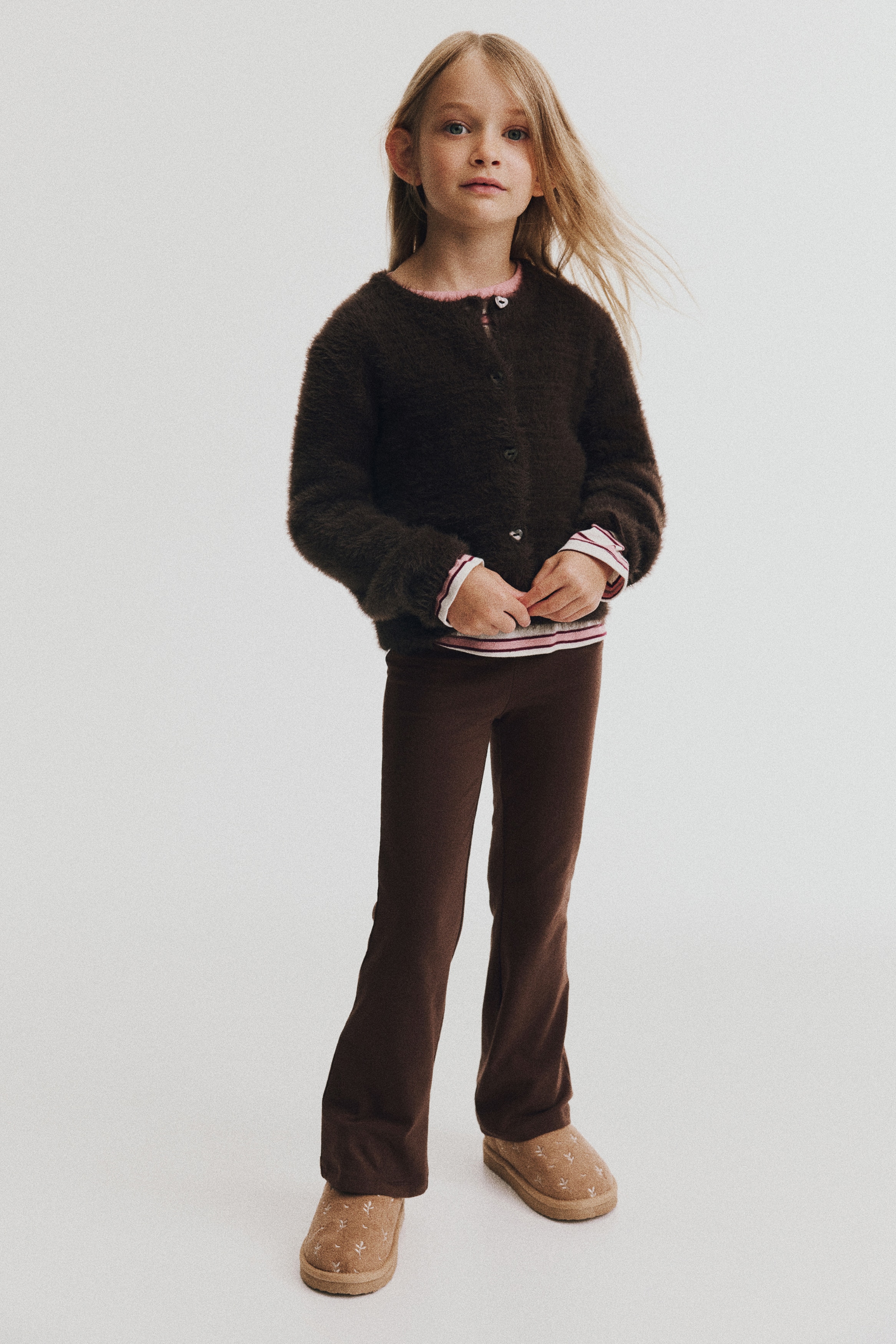 Flared cotton leggings - Brown/Black/Dusty purple/Floral/Powder pink/Light grey marl