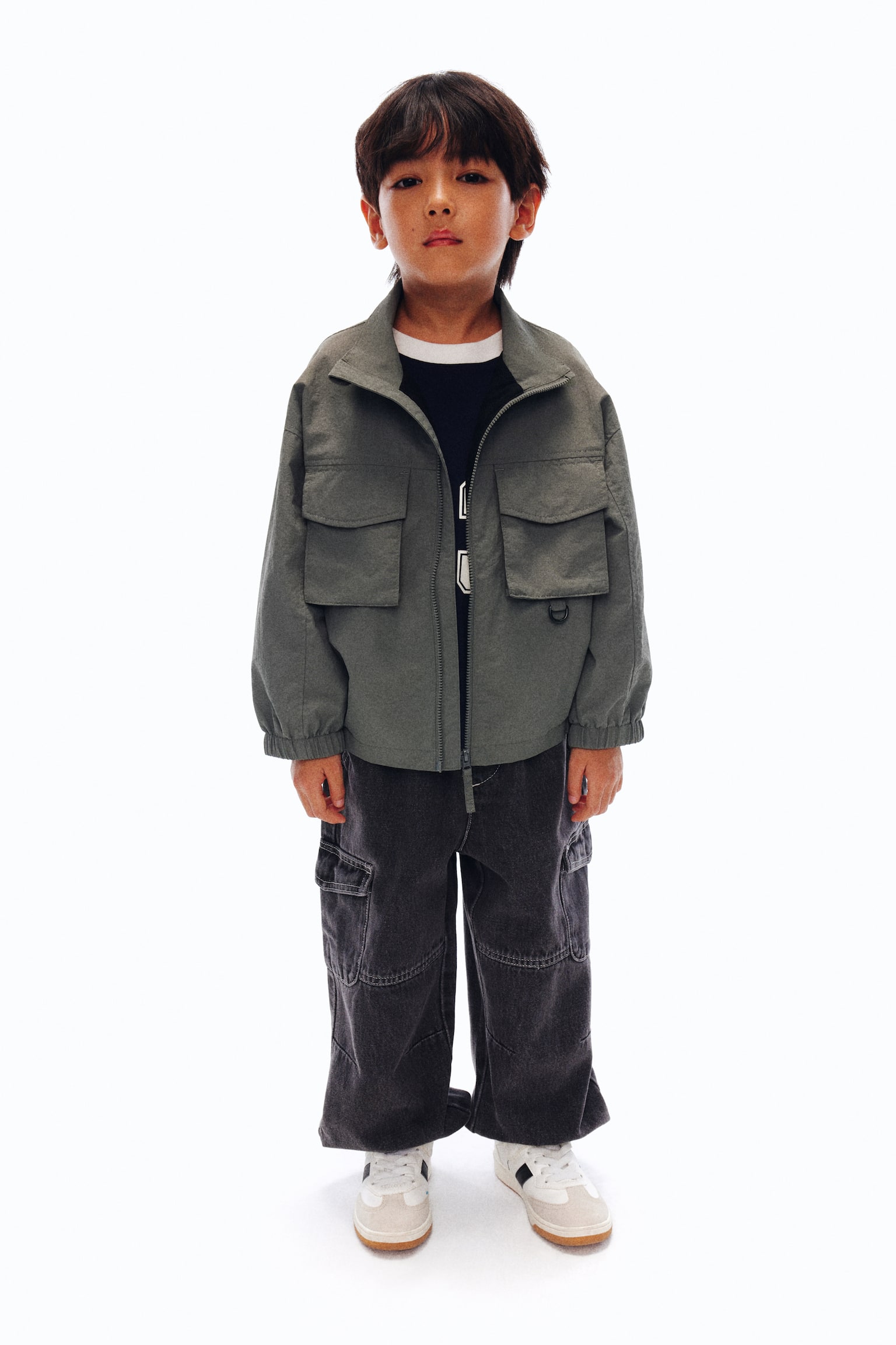 防潑水擋風外套 - 灰色/奶油色 - 4