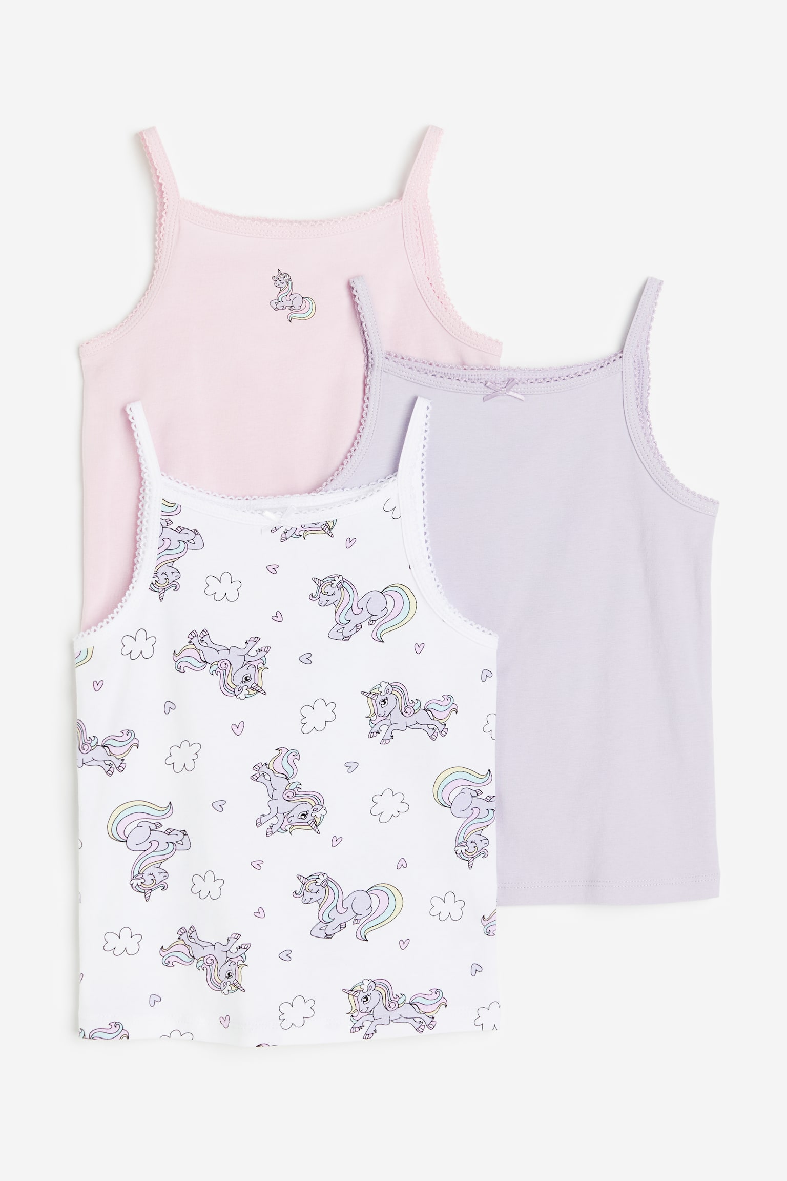 3-pack jersey vest tops - Purple/Unicorn/Light grey marl/Light pink/Light pink/Hearts/White - 1