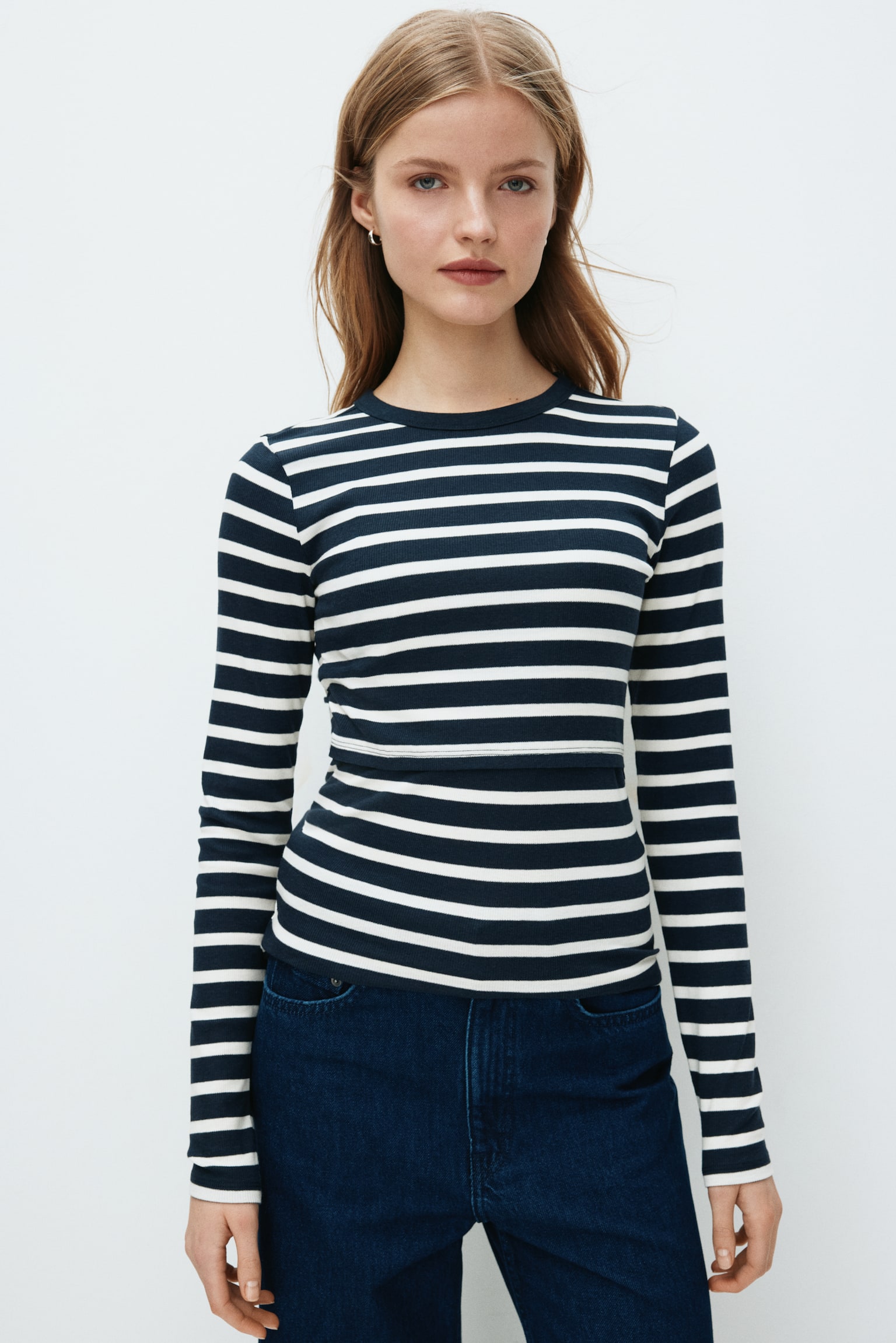MAMA Long-sleeved nursing top - Navy blue/Striped - 6