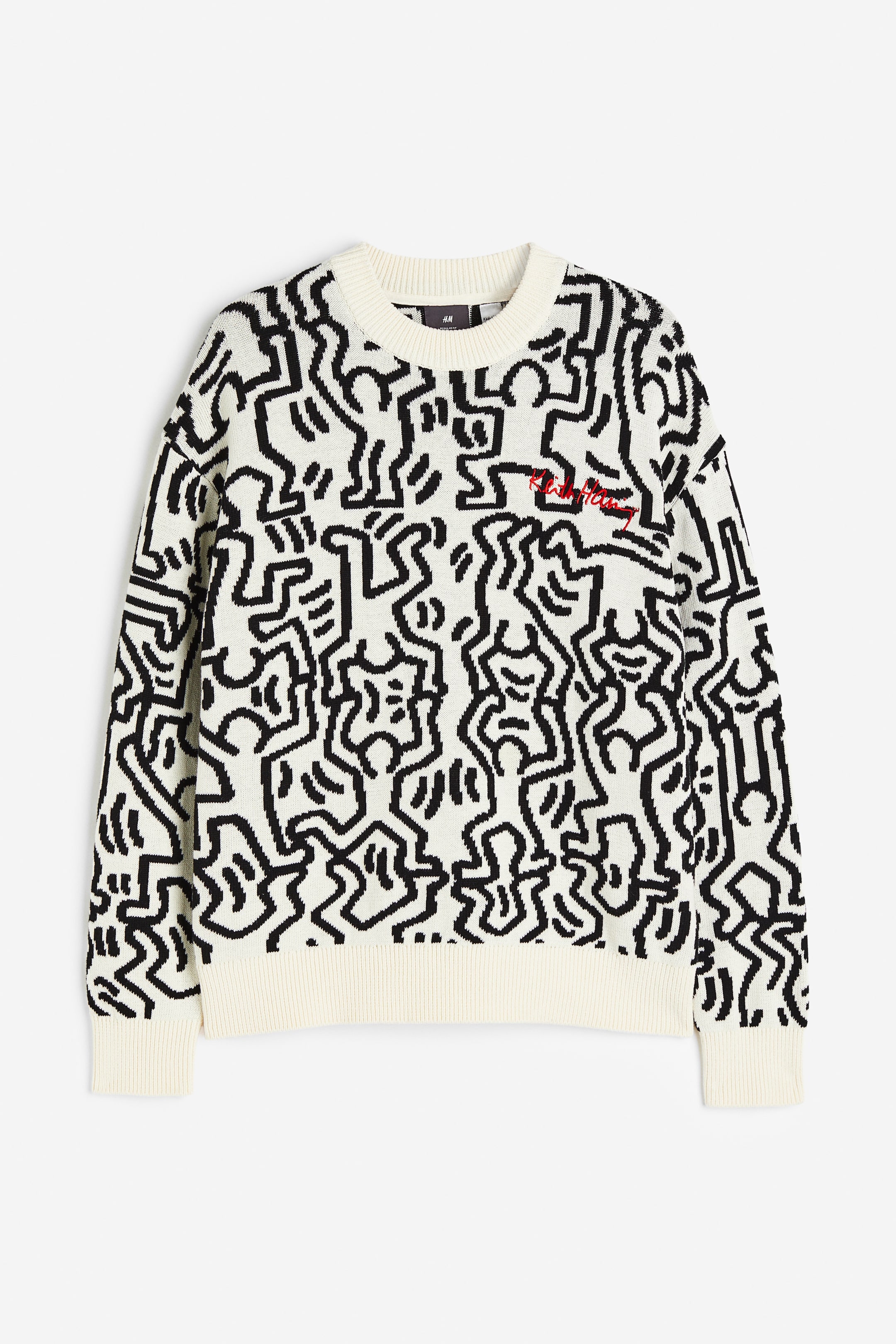 Xem ảnh lớn hơn: Áo jumper dệt kim hoa văn Regular Fit - Màu trắng/Keith Haring - Men | H&M VN 1