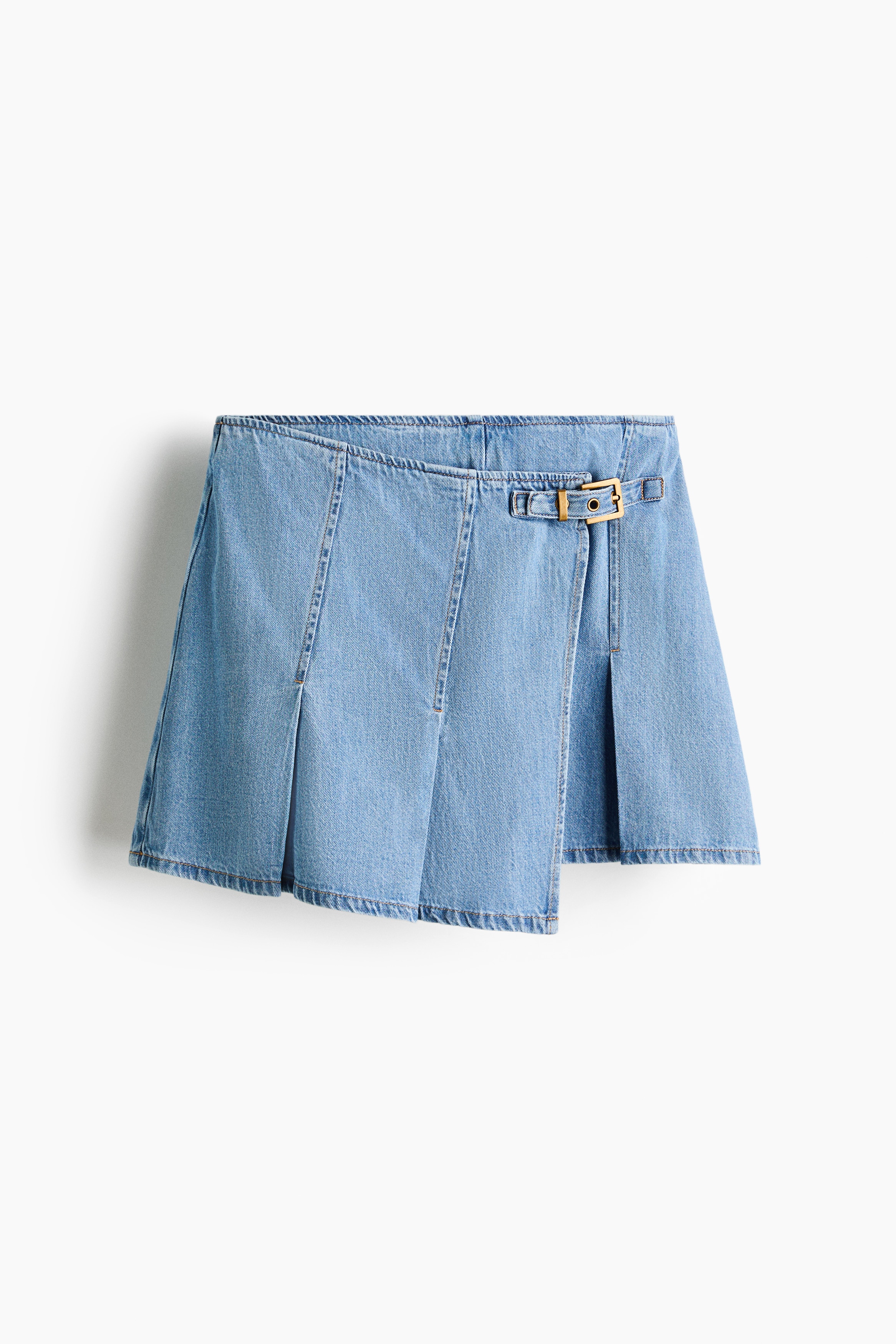 Wrapover denim skort - Light denim blue/Light beige