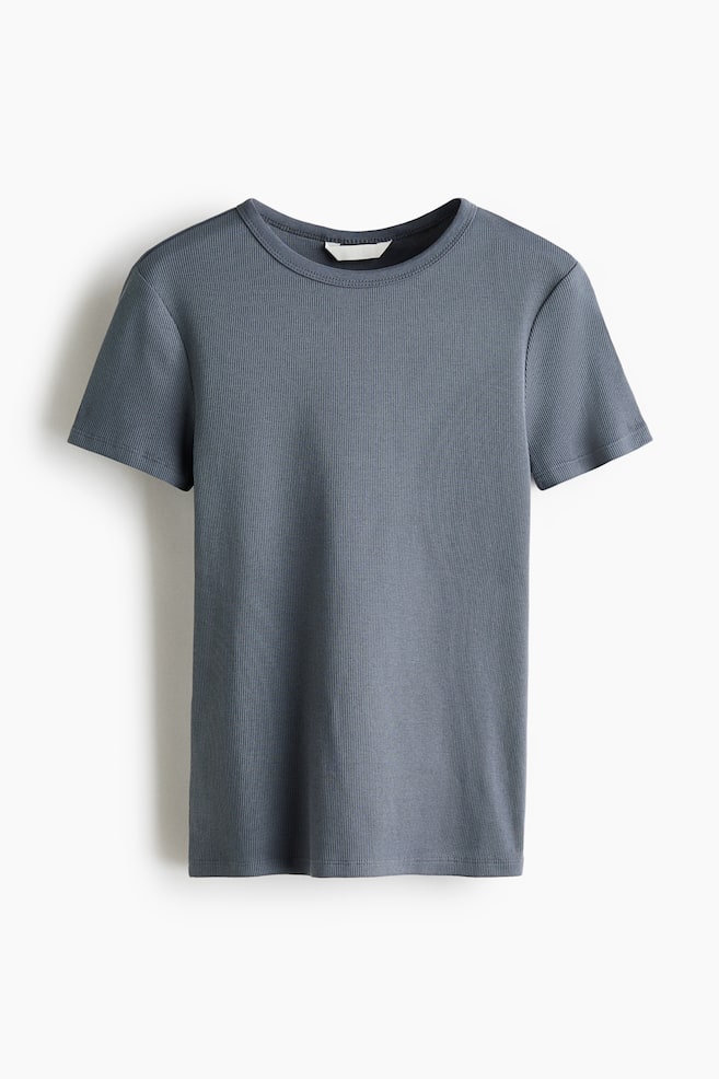 Geripptes T-Shirt - Dunkelgrau/Weiss/Graumeliert/Schwarz/Weiss/Gestreift/Marineblau/Hellbeige/Helltürkis - 1