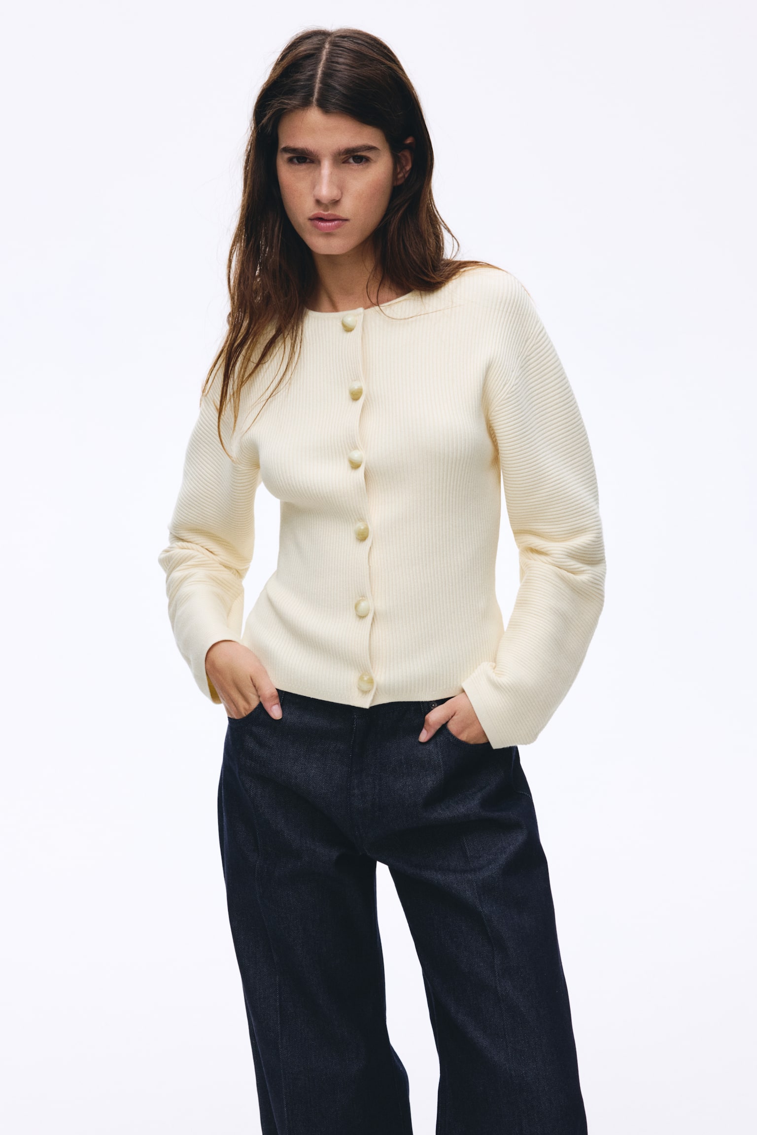 Bordáskötött kardigán - Krémszínű - 3