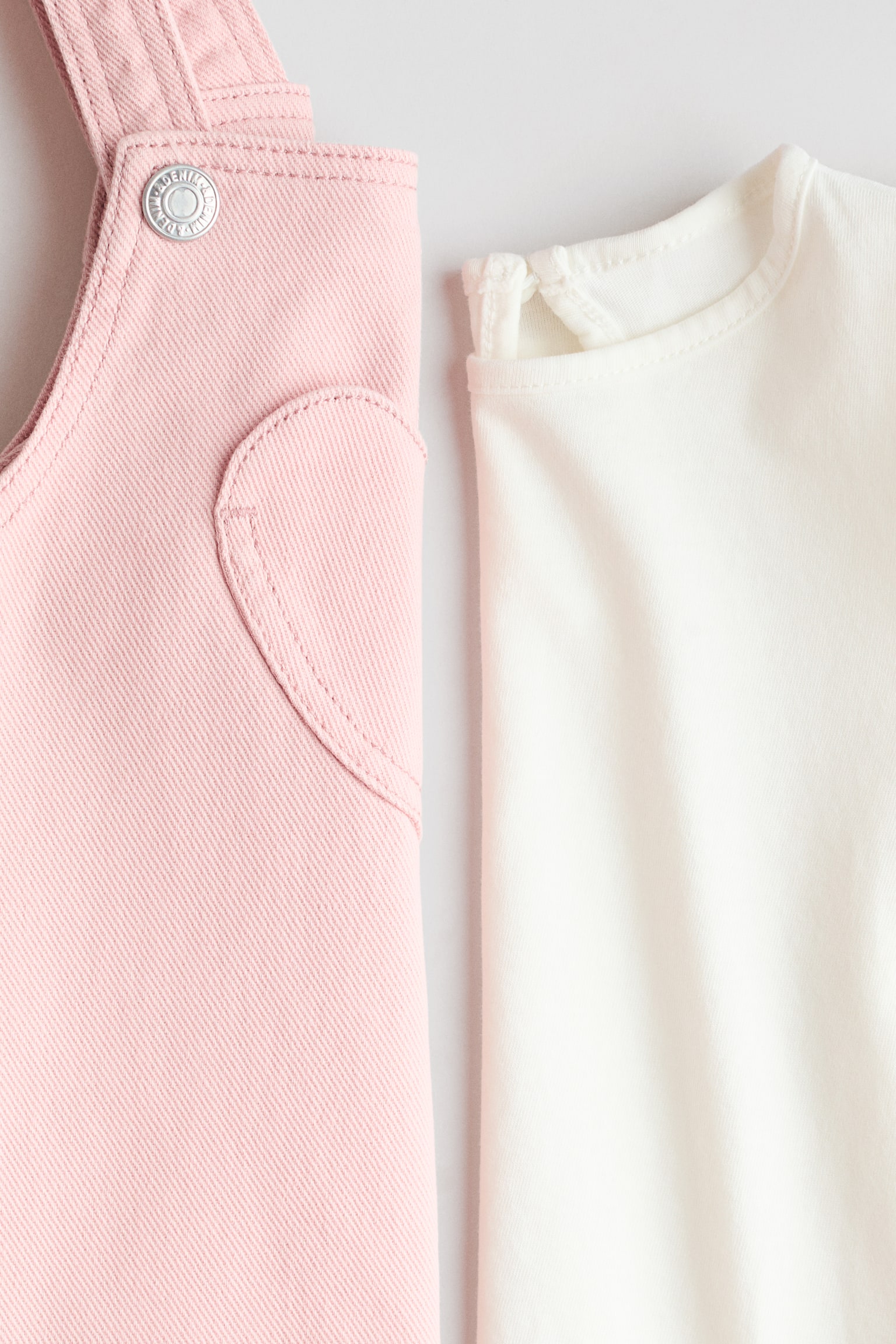 Комплект із 2 бавовняних виробів - Світло-рожевий/білий/Світло-блакитний денім - 2