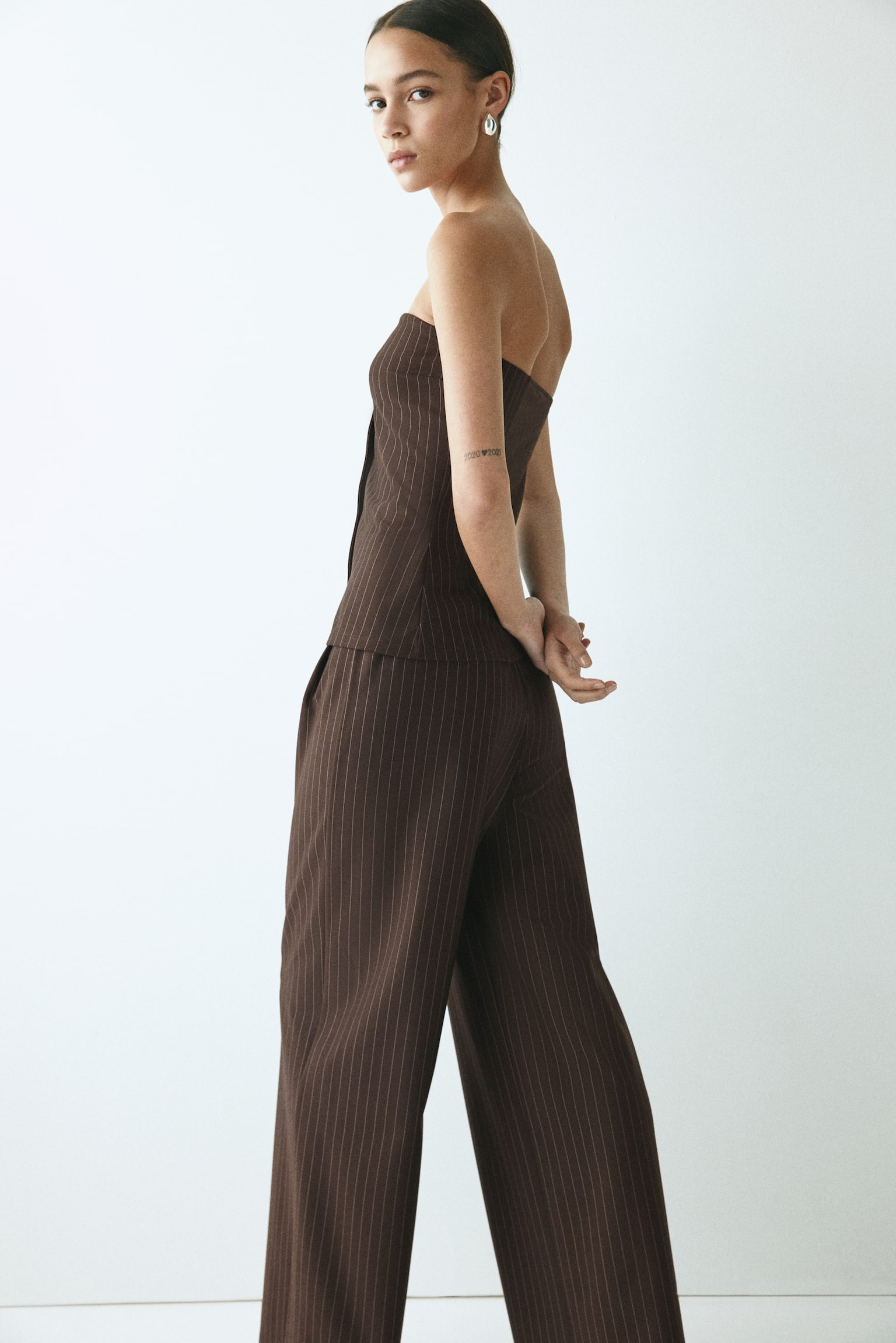 Tailored jersey trousers - Dark brown/Pinstriped - 5