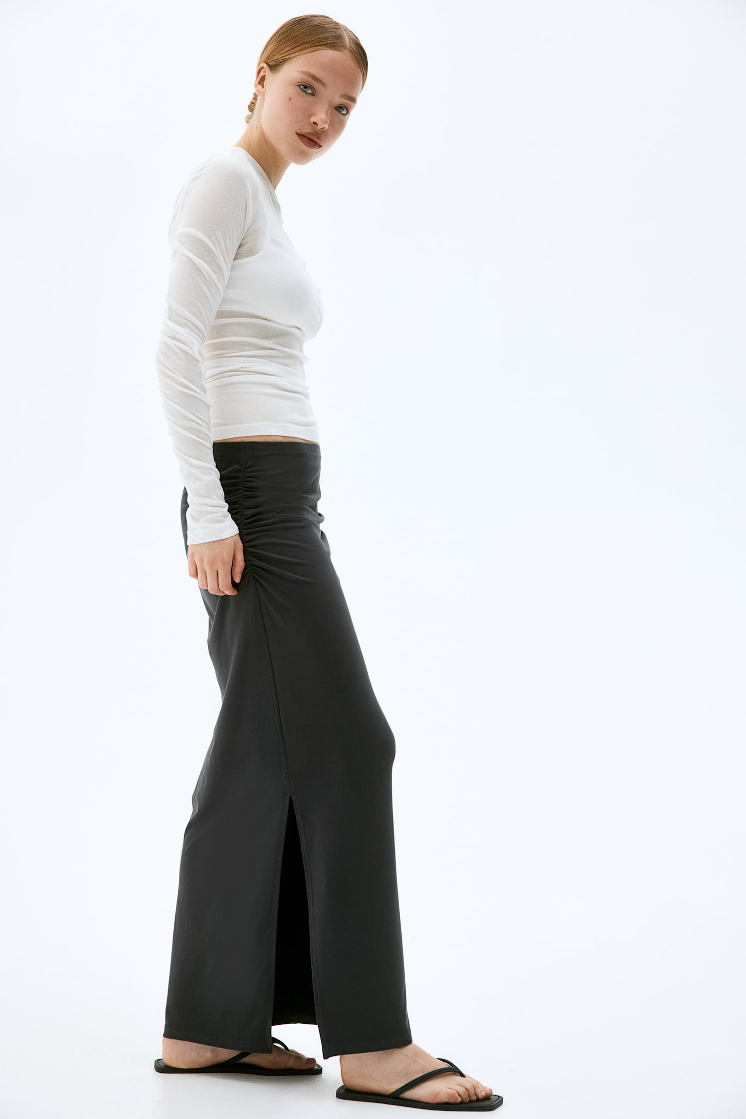 Gathered maxi skirt - Dark grey/Black - 3