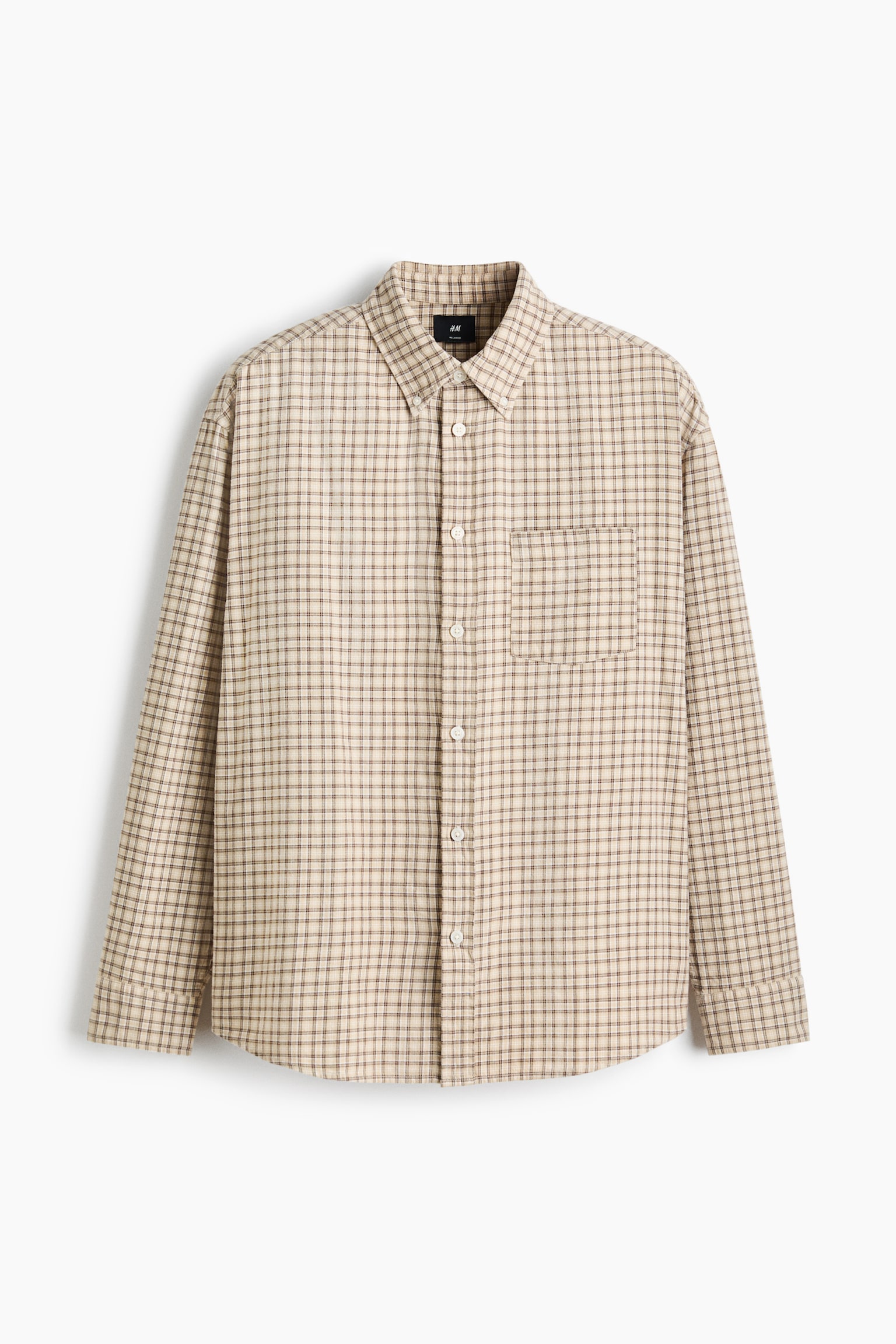 Relaxed Fit Cotton shirt - Beige/Checked/Brown/Checked - 2