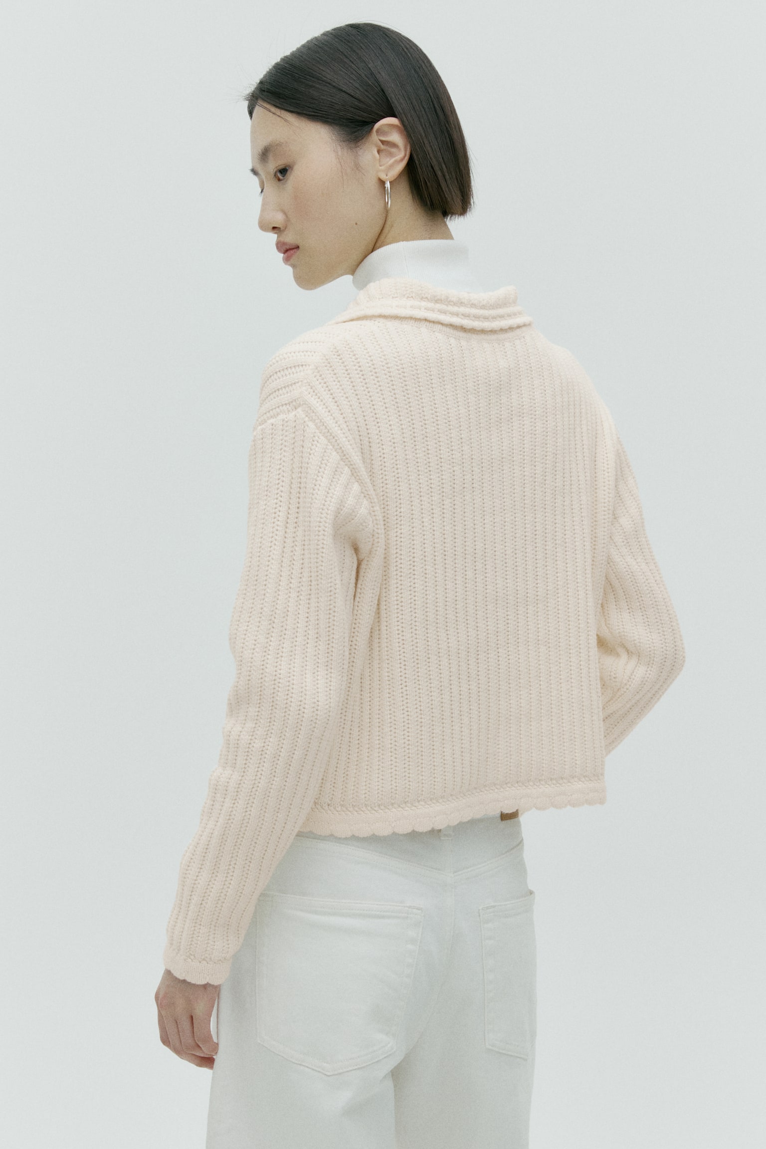 襟付きカーディガン - クリーム/グレーメランジ/ネイビーブルー - 3