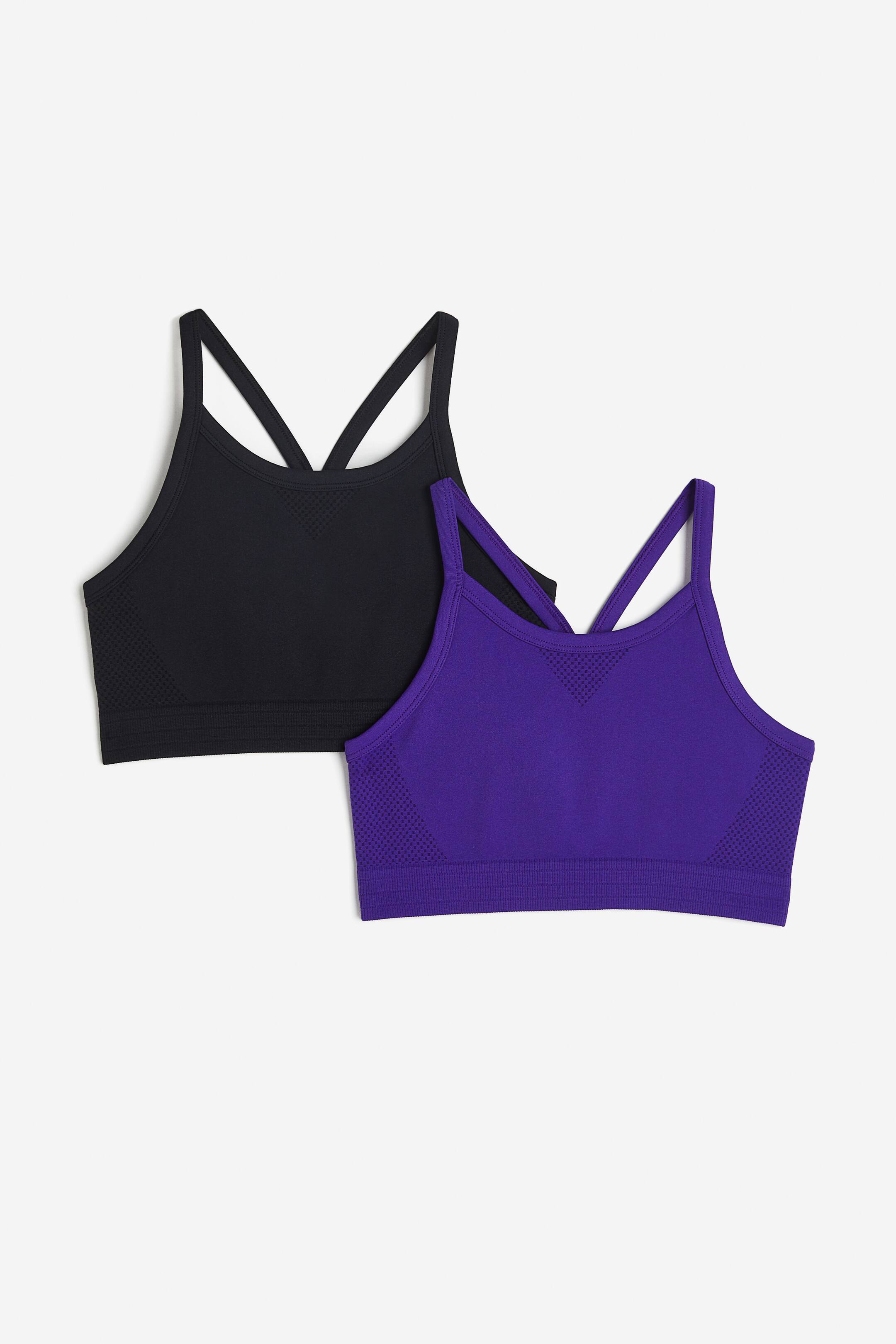 View larger image: 2-pack Seamless Activewear Tops In DryMove™ - Dark purple/Black - Kids | H&M AU 1
