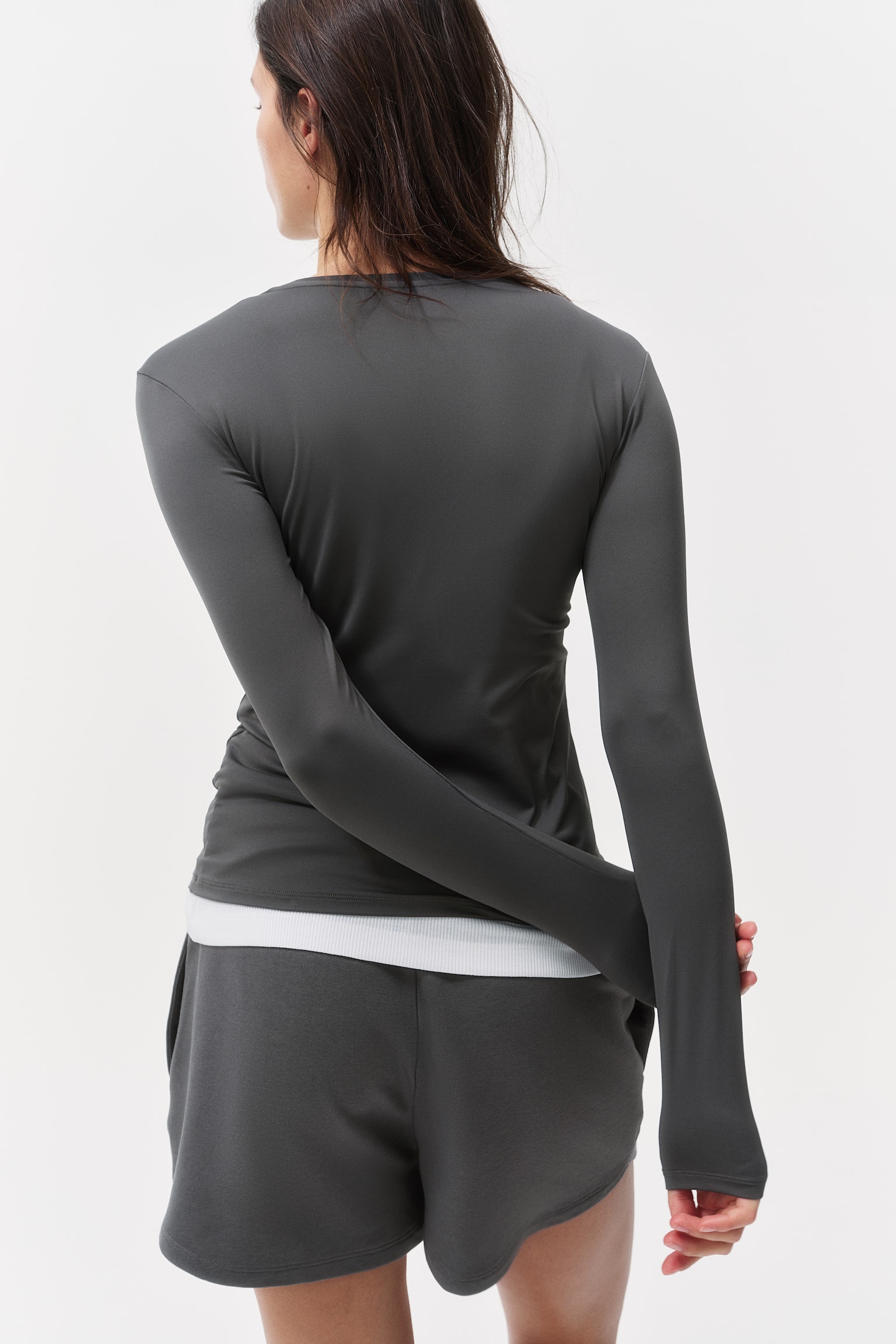 Long Sleeve Microfibre Top - Dark grey/White/Greige/Beige/Natural white/Black/Dark brown/Dusty green - 6