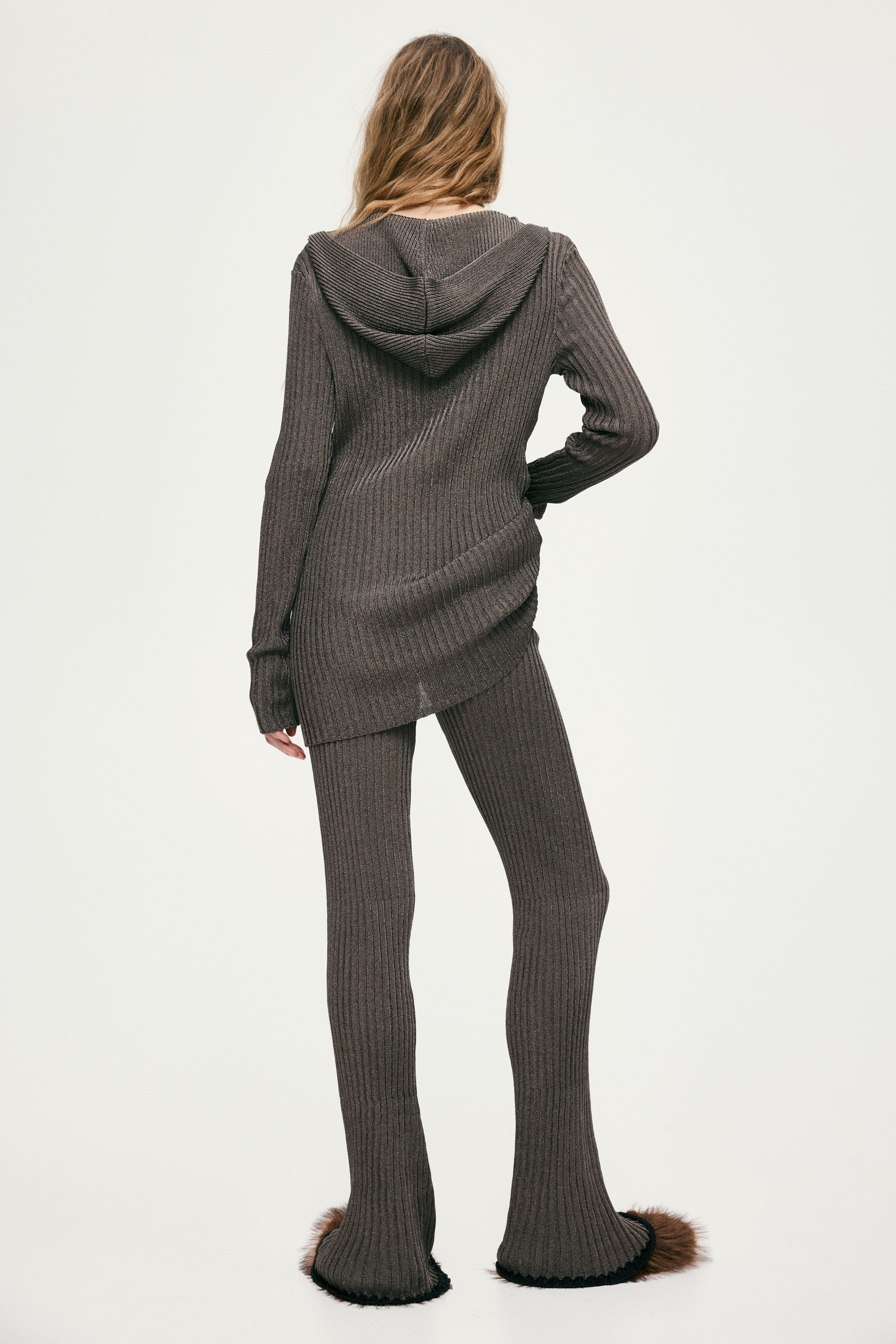 Metallic Rib-Knit Pants
