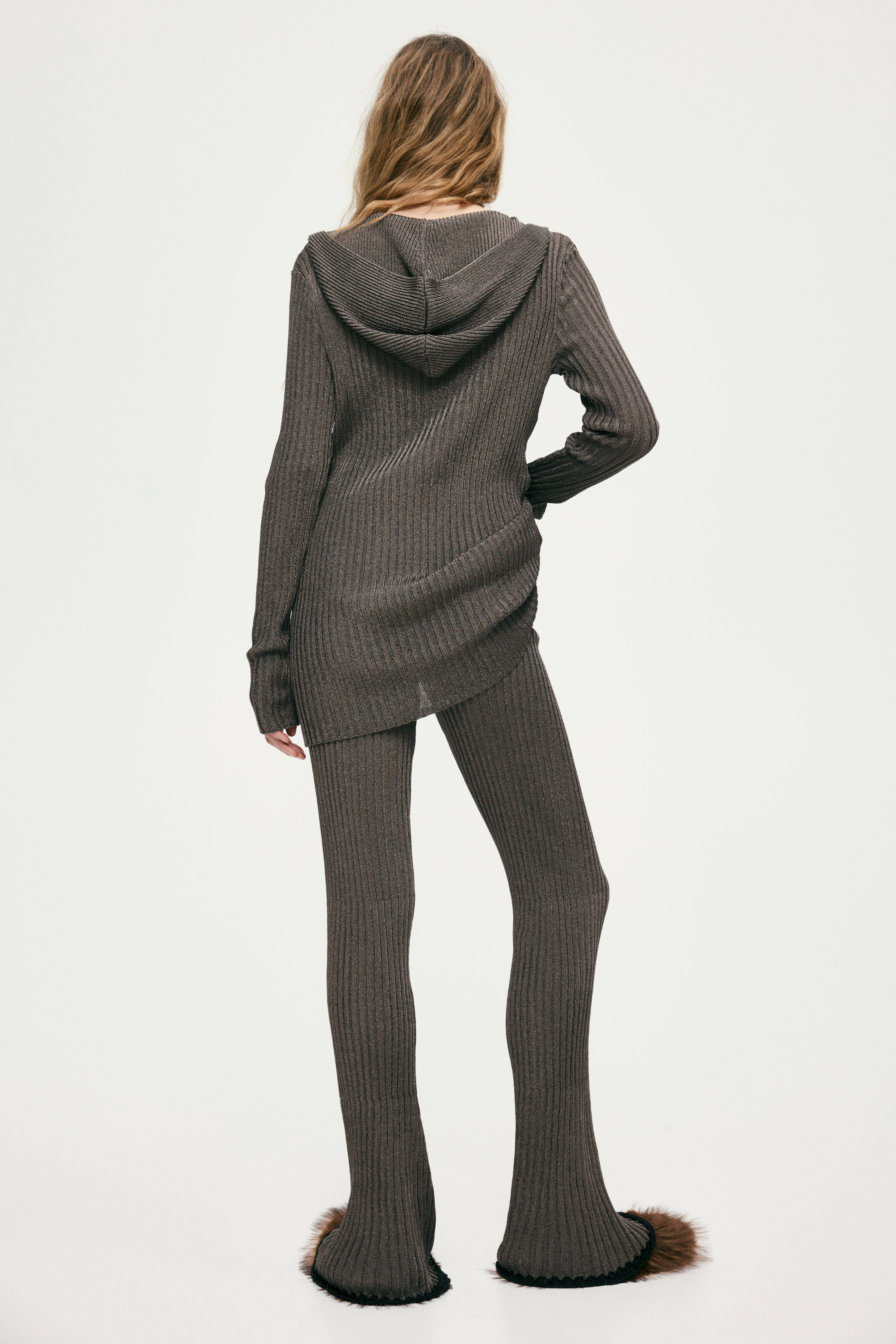 Metallic Rib-Knit Pants