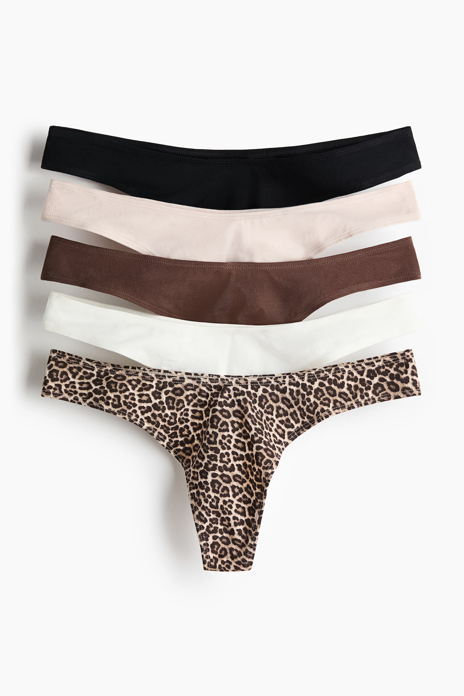 5-pack cotton thong briefs - Dark brown/Leopard print/White/Love/Black