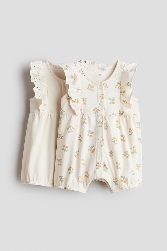 2-Pack Ruffle-Detail Romper Suits - Cream/floral/Light blue/floral - 1
