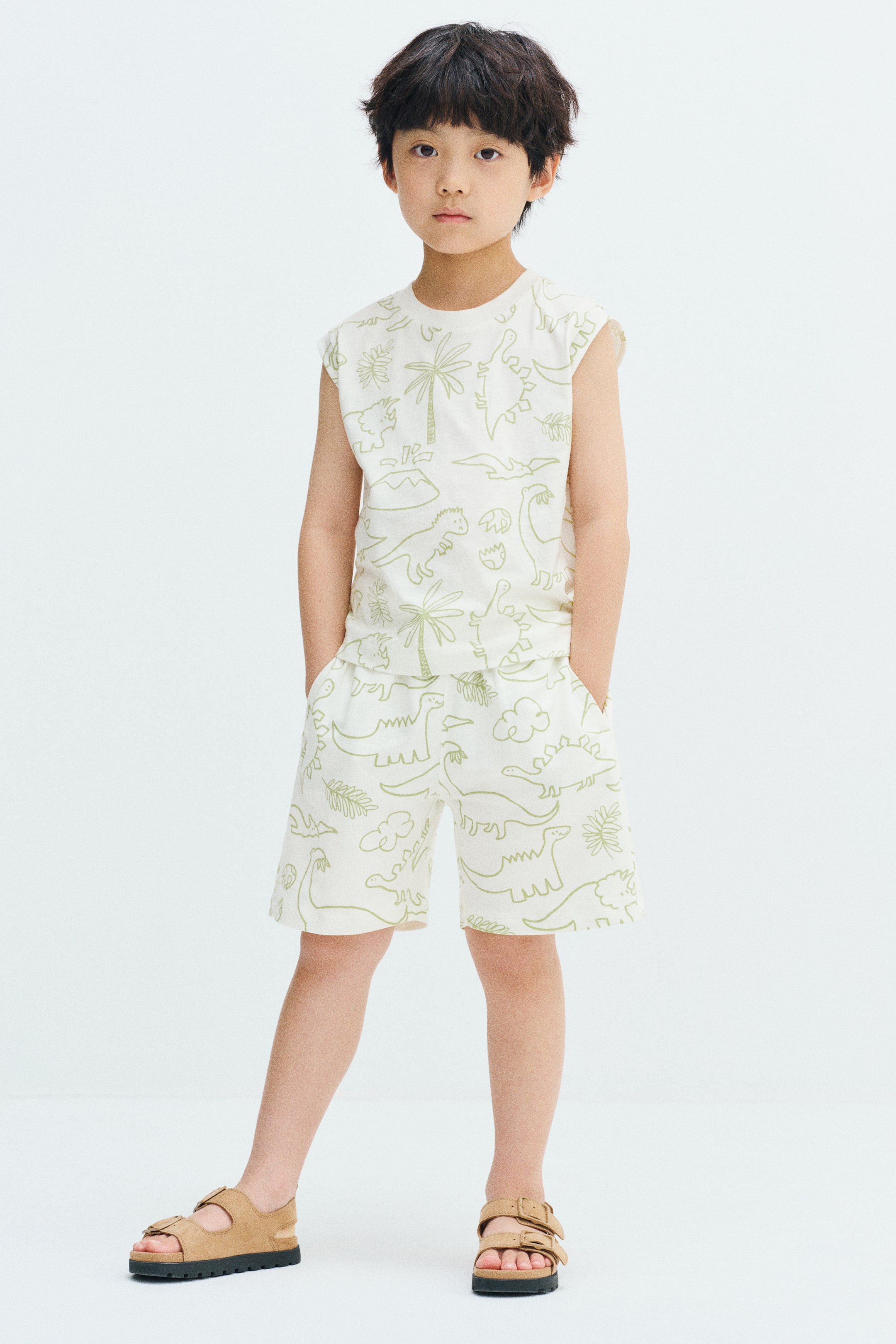 View larger image: Printed cotton vest top - Cream/Dinosaurs - Kids | H&M 1
