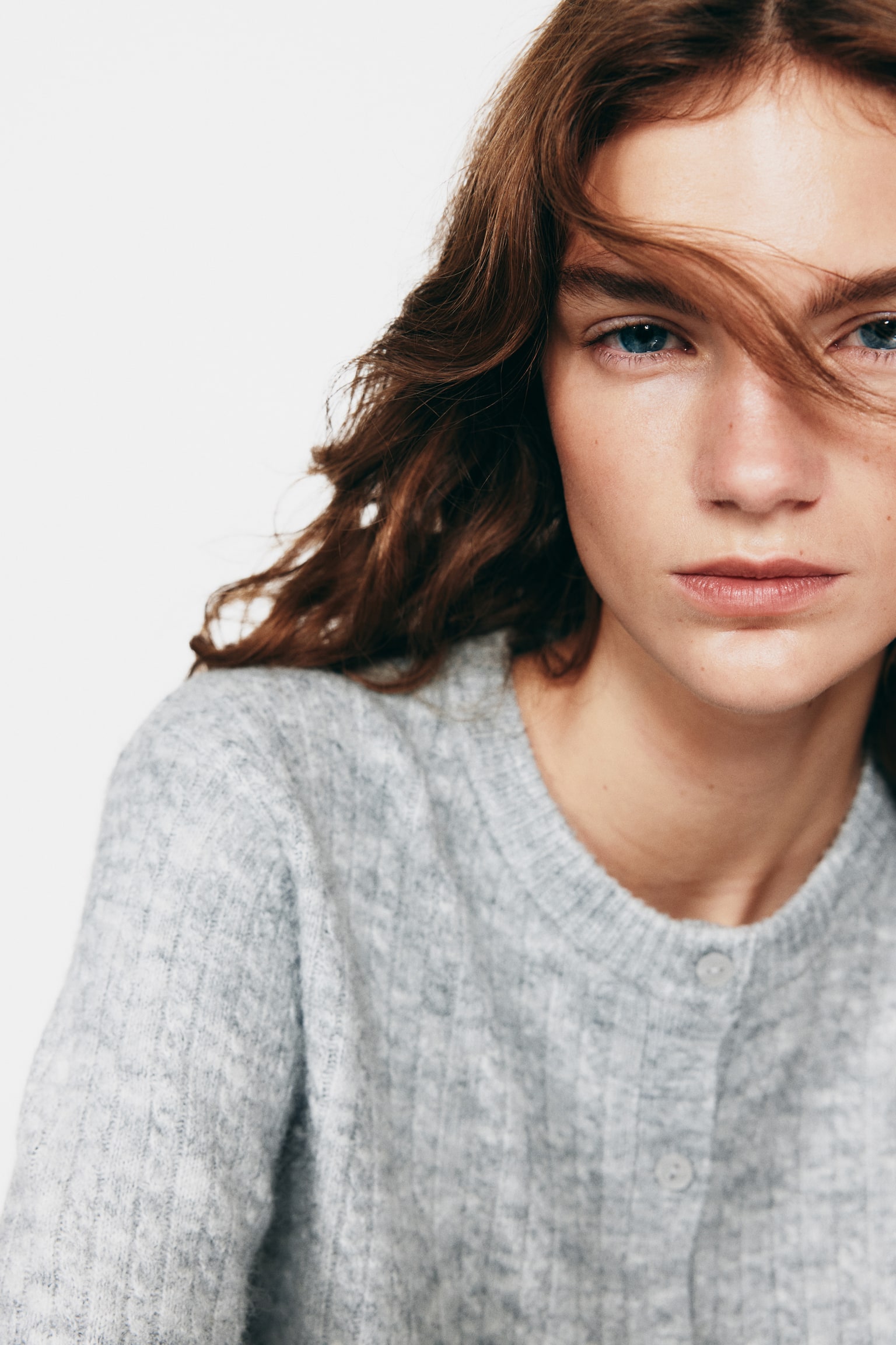 Cable-knit cardigan - Grey marl/Dark green - 5