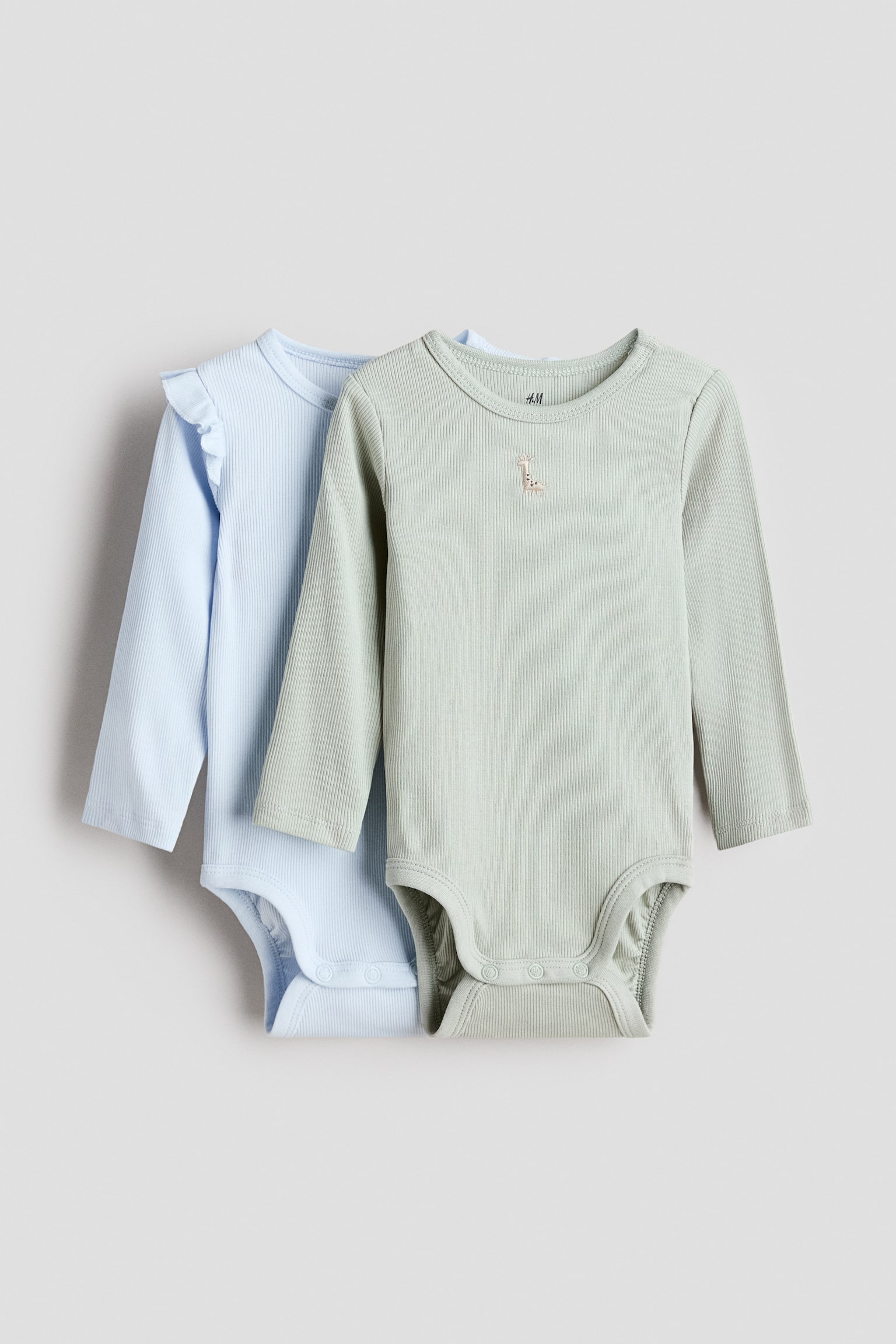 2-pack cotton bodysuits - Dusty green/Giraffe/Light beige/Giraffe - 1