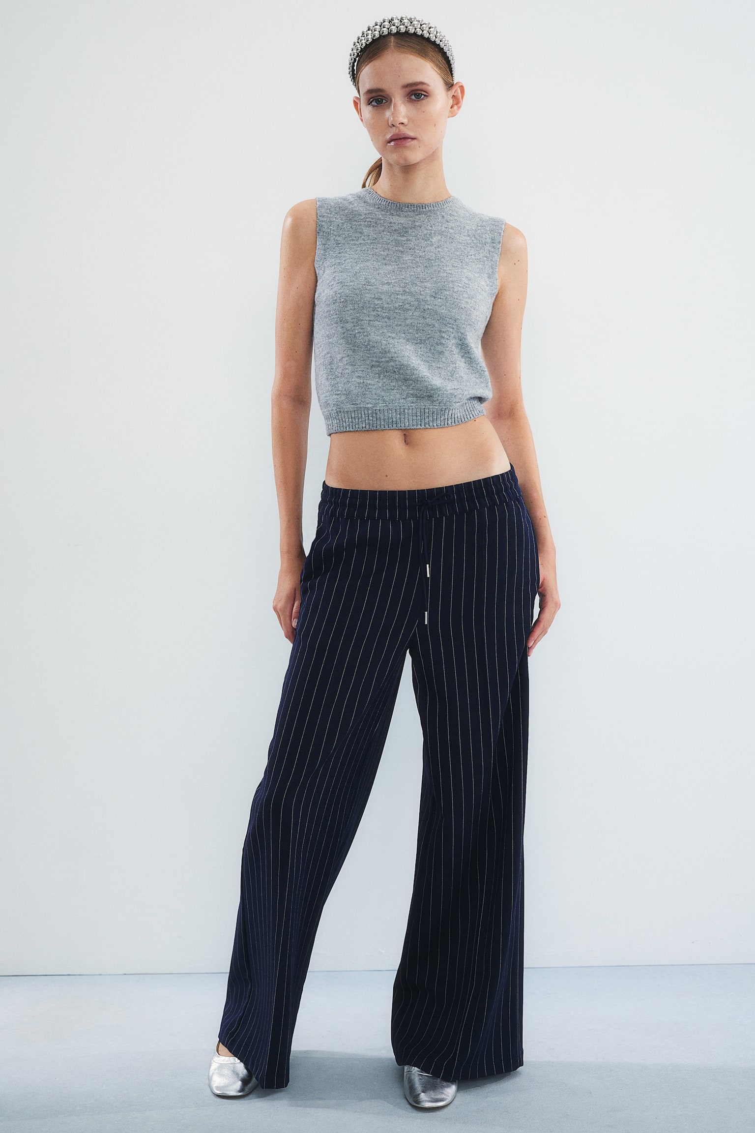 Wide pull-on trousers - Navy blue/Pinstriped/Dark grey/Pinstriped/Black/Beige/Grey marl/Black/Pinstriped/Grey marl/Black/White/Black - 1