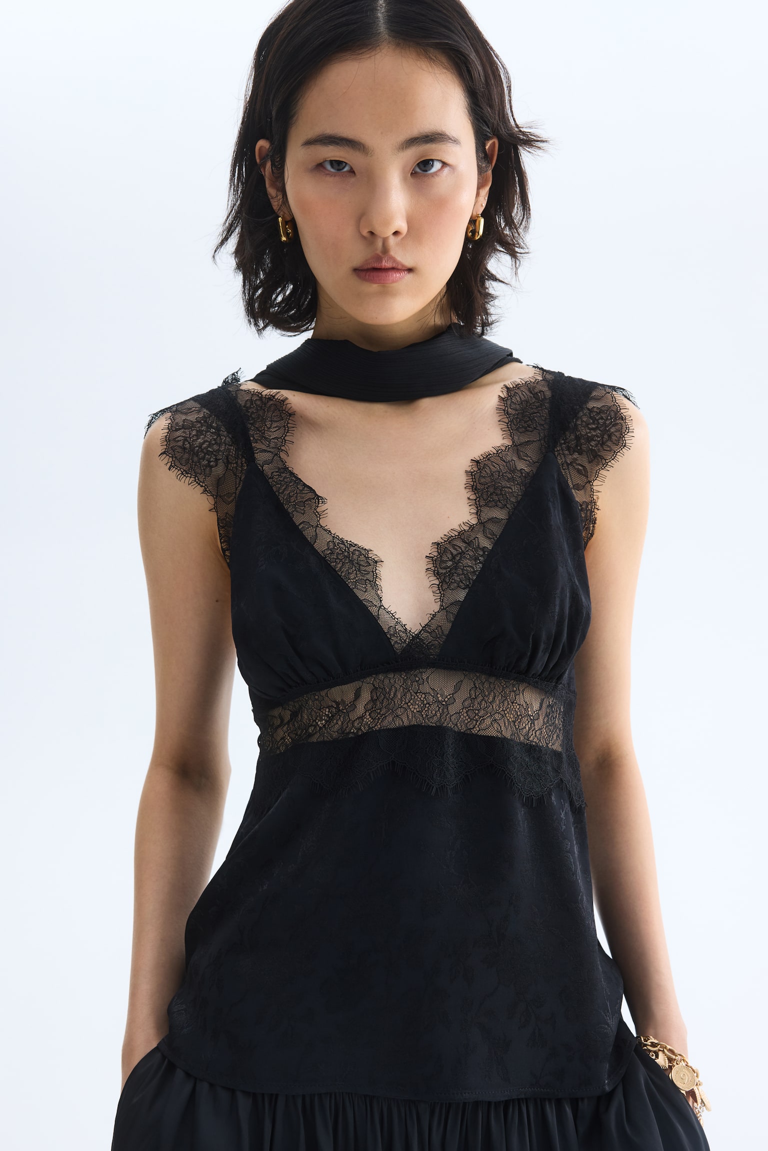 Lace-detail top - Black - 4