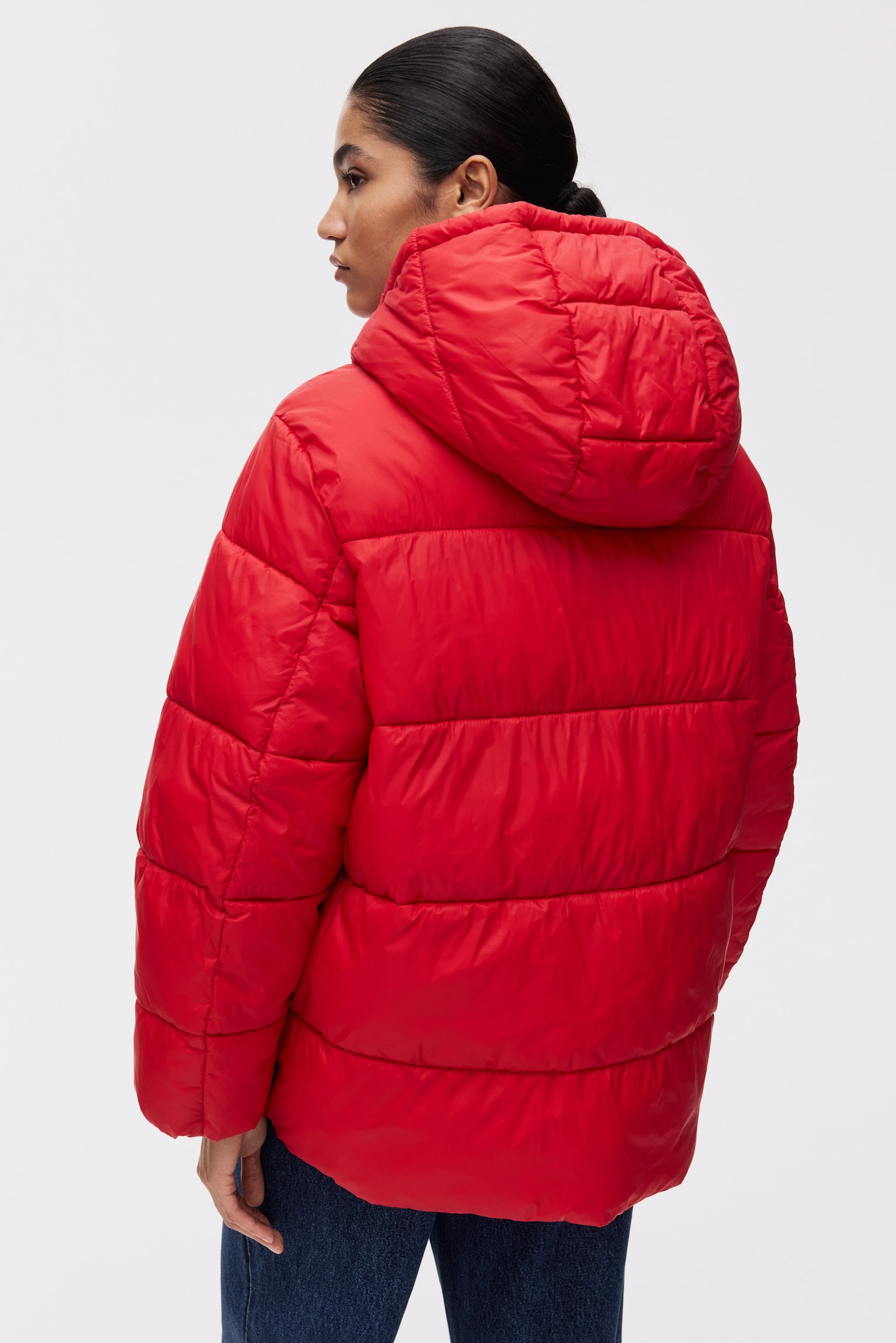 Oversized puffer jacket - Red/Dark dusty green - 6