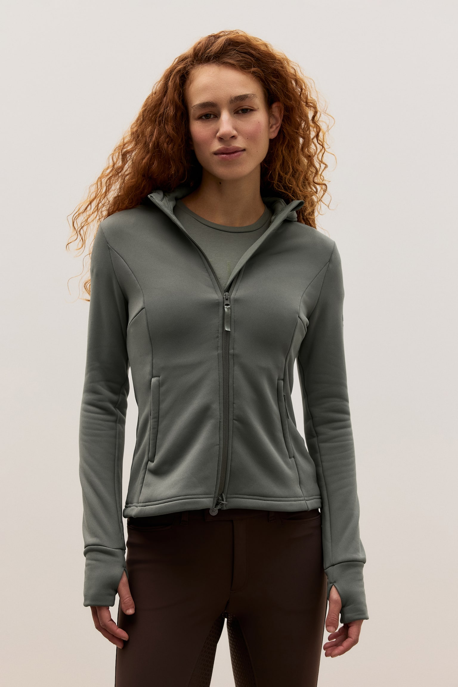 Slim Fit Hooded Sports jacket - Khaki green/Black - 5