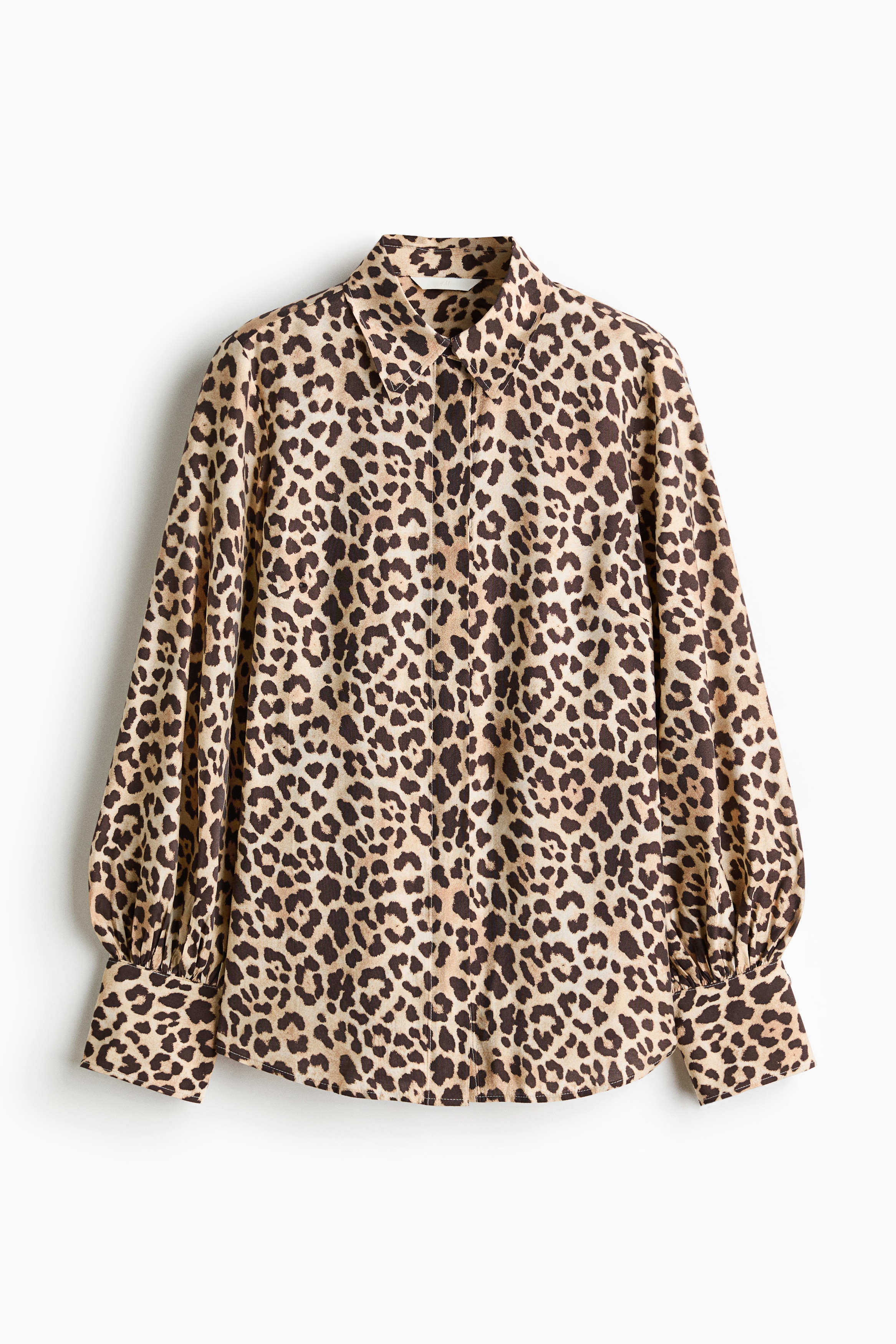 Camicia con maniche a palloncino - Beige/leopardato